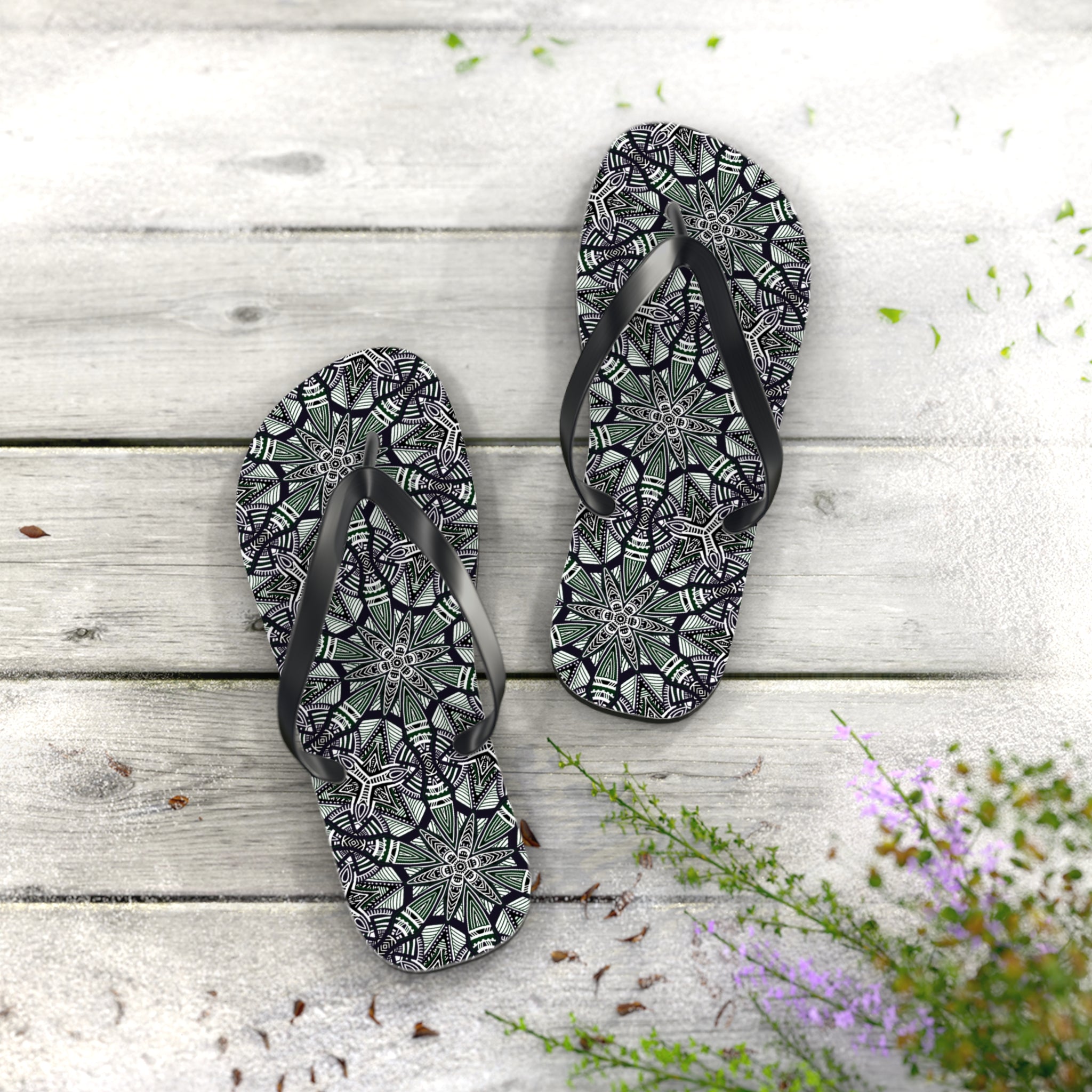 Mandala Kaleidoscope Flip Flops — Patterned Summer Beach Sandals #h976479