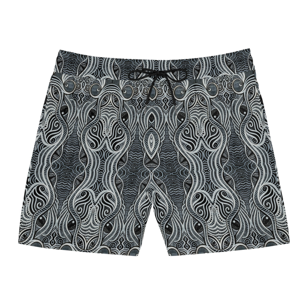 Men's Swim Shorts — Monochrome Nautical Tribal Wave Pattern #h864246