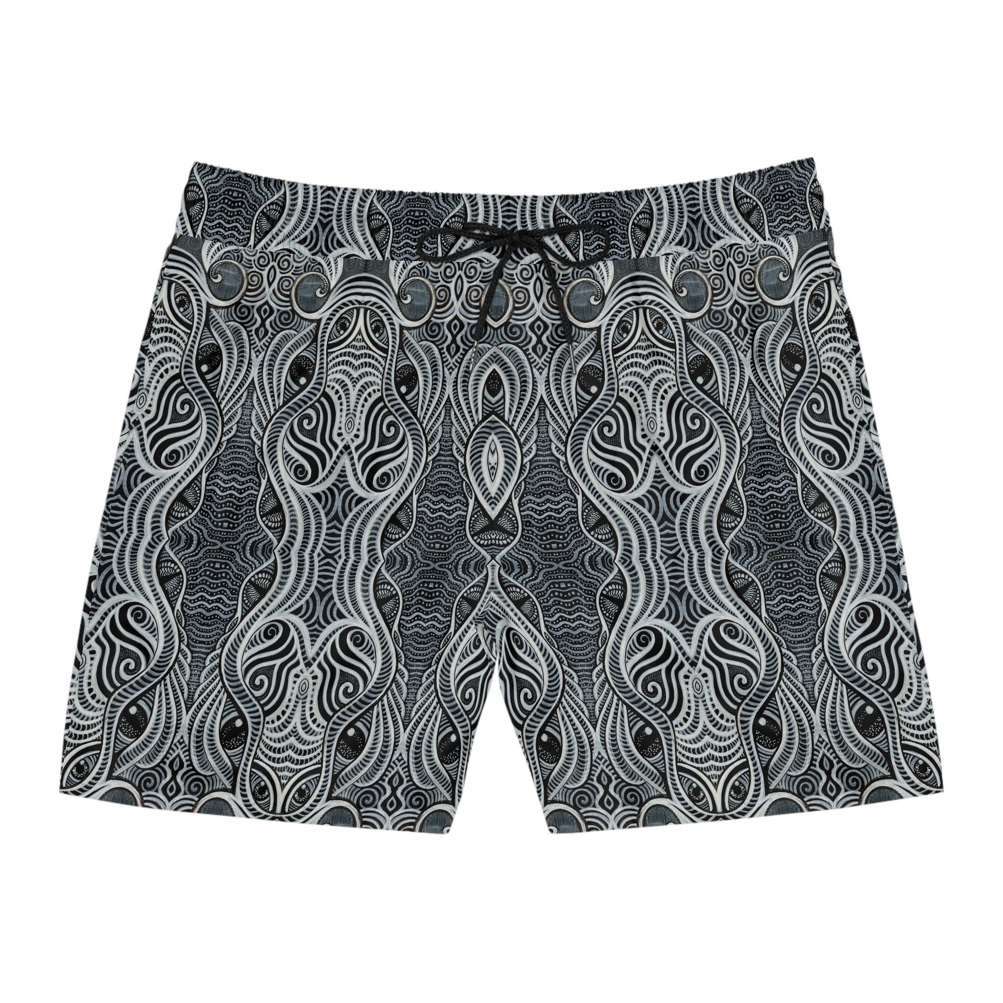 Men's Swim Shorts — Monochrome Nautical Tribal Wave Pattern #h864246