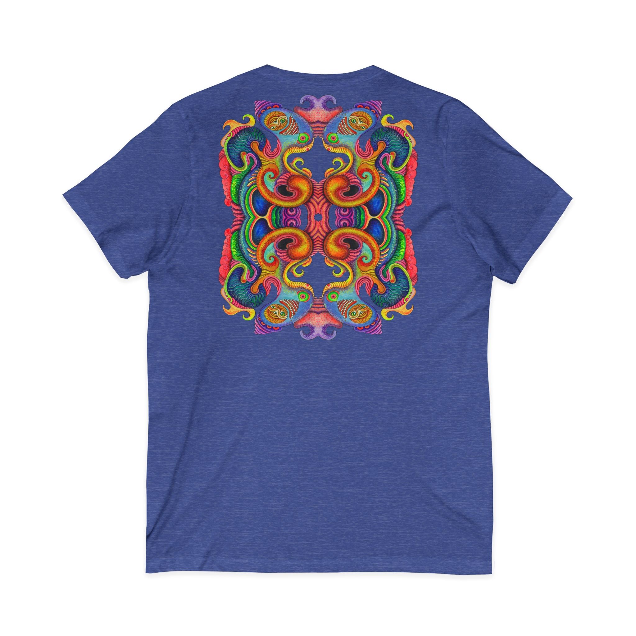 Psychedelic Keyhole V-Neck Tee — Colorful Abstract Back Art  #h975468