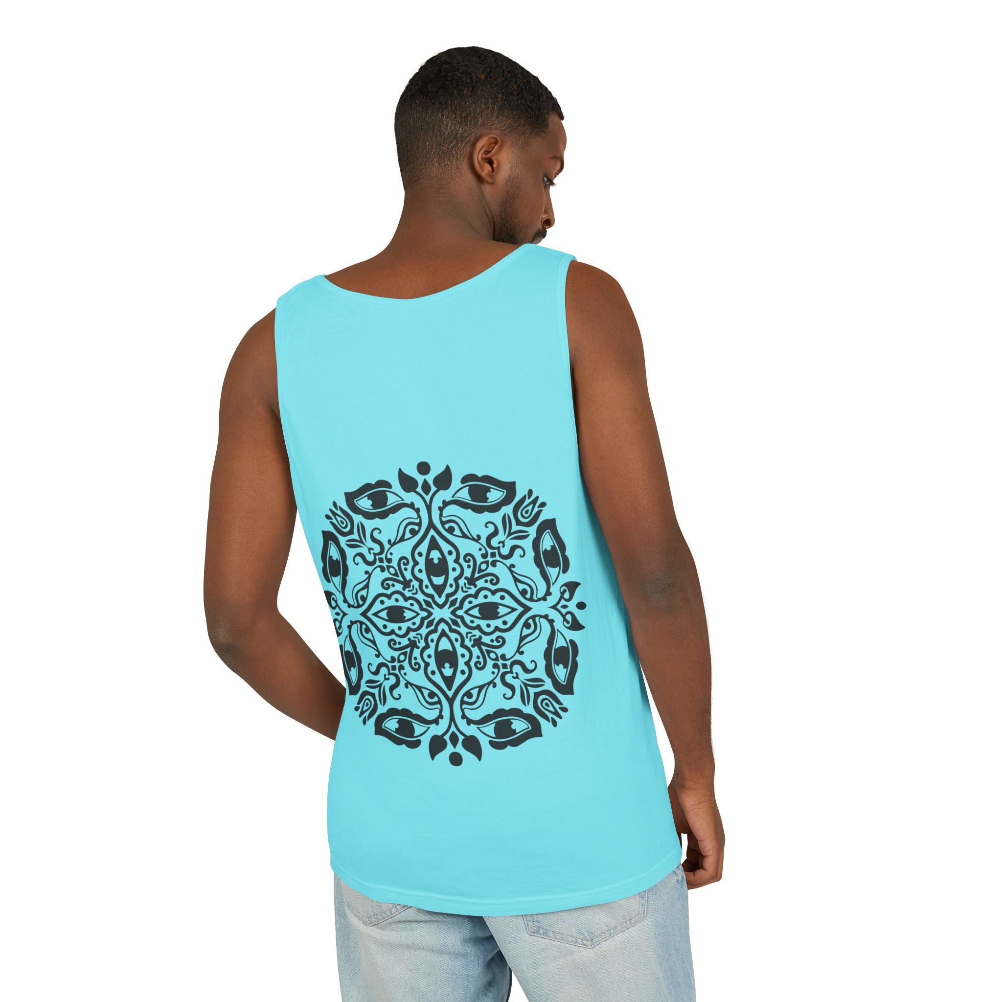 Boho Mandala Tank Top — Black Floral Circular Graphic Tank #fr3