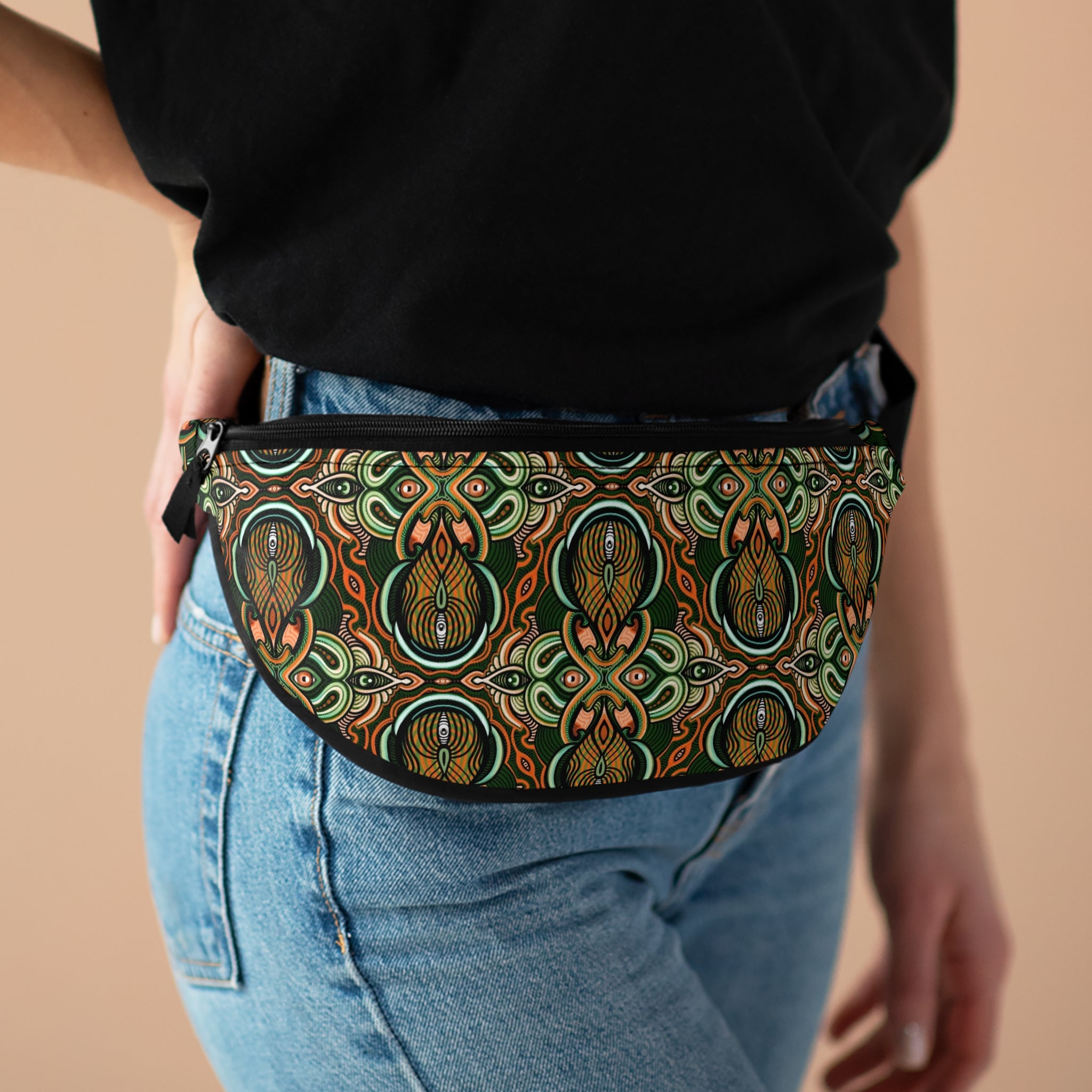Boho Celtic Pattern Fanny Pack — Green Tribal Waist Bag #7h86468