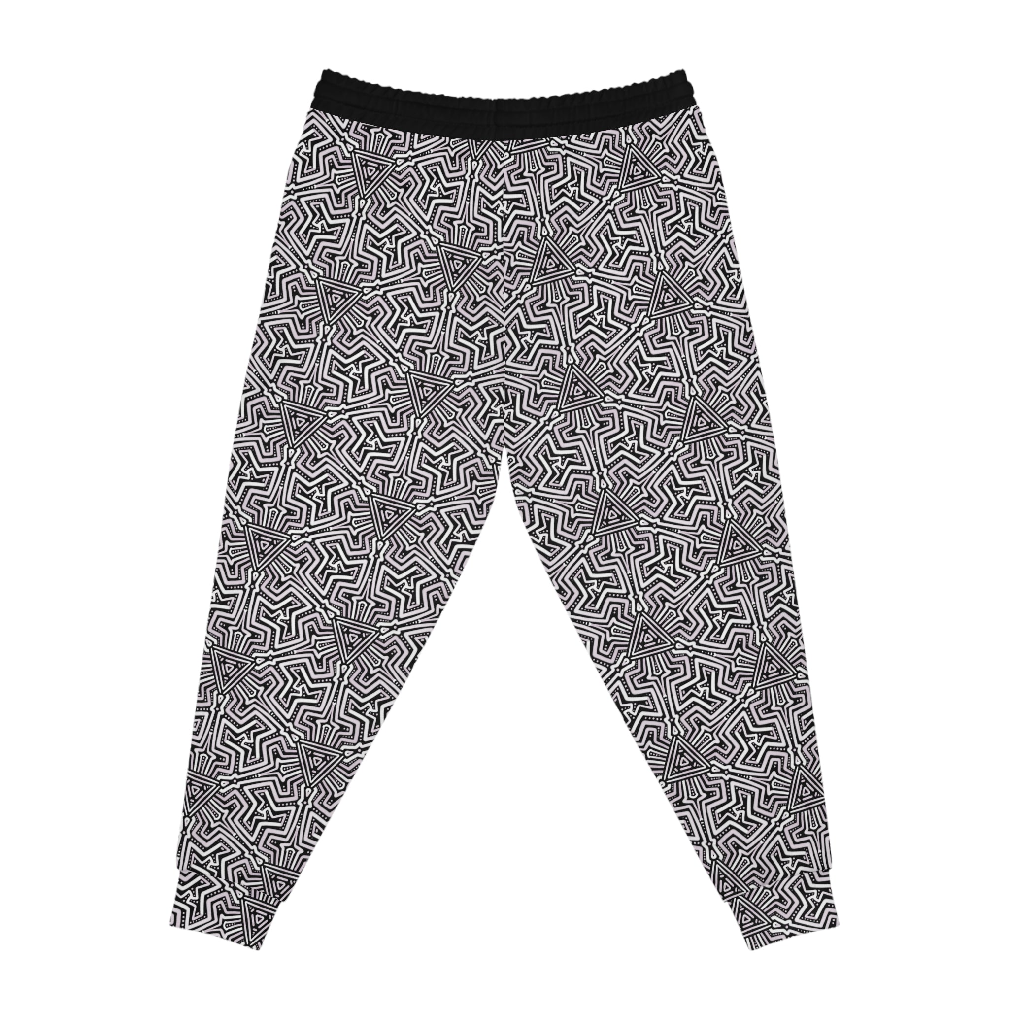 Geometric Maze Athletic Joggers — Black & White All-Over-Print #ah3