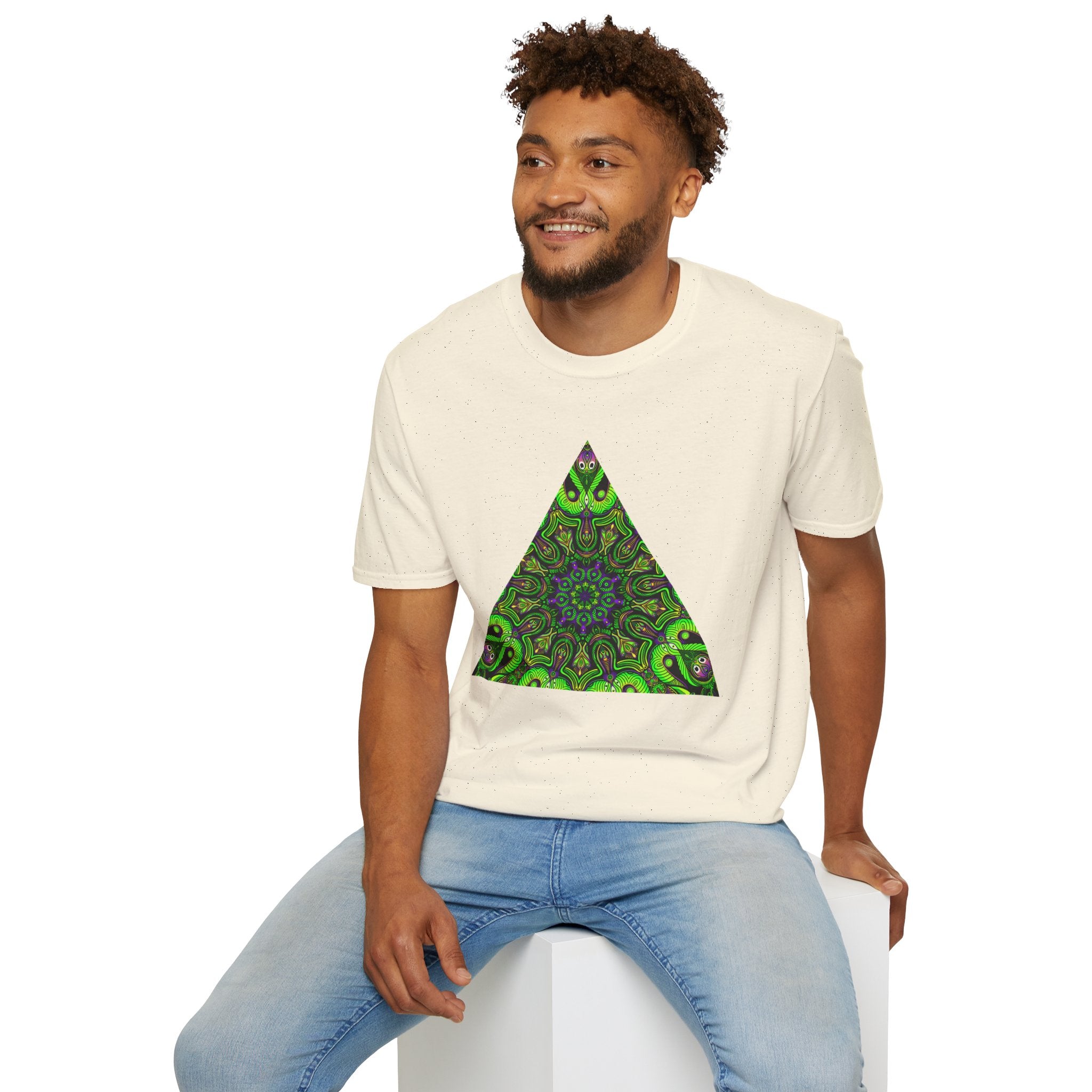 Green Mandala Triangle T-Shirt – Psychedelic Geometric Art Tee # kh9732
