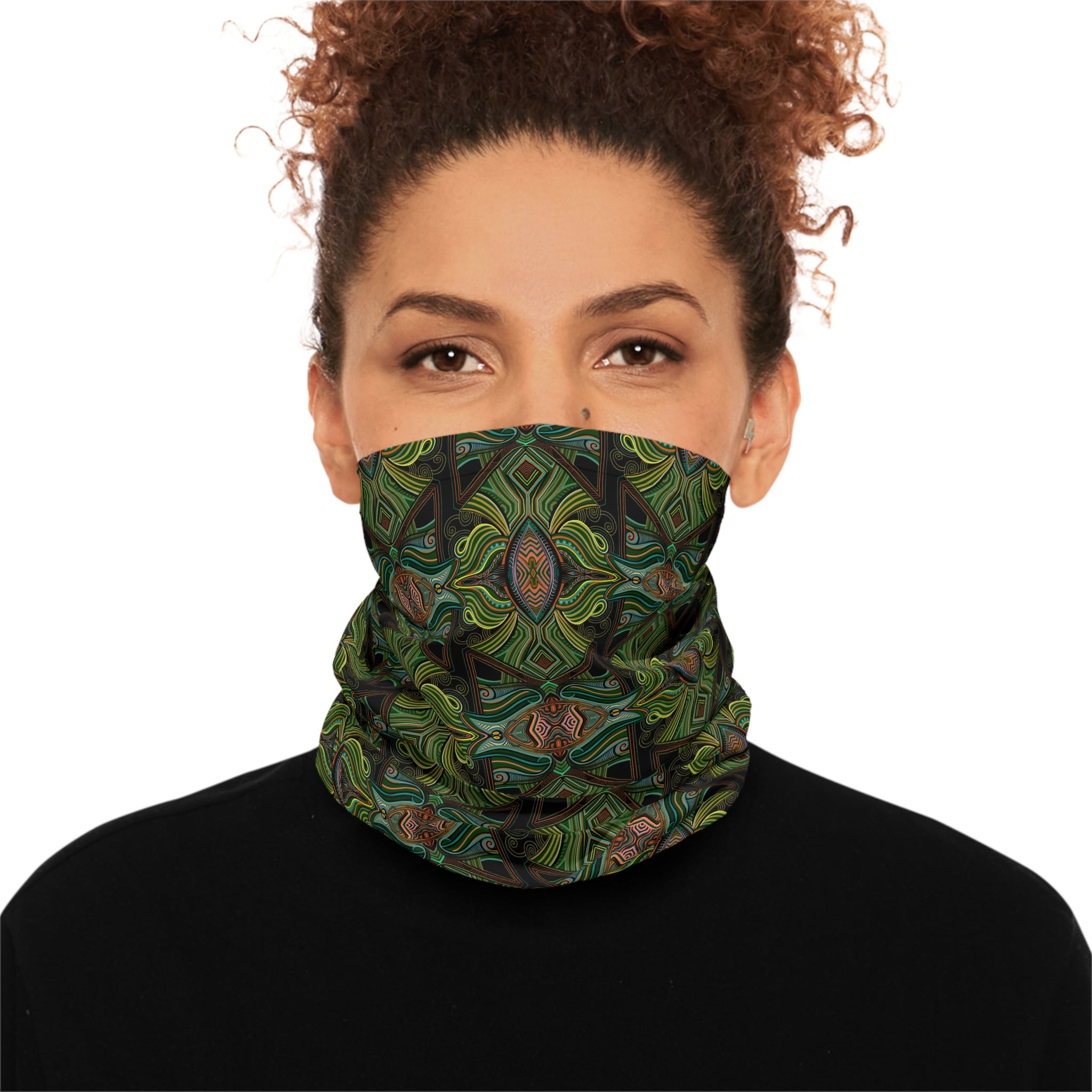 Green Geometric Neck Gaiter — Botanical Kaleidoscope Face Mask #ng4
