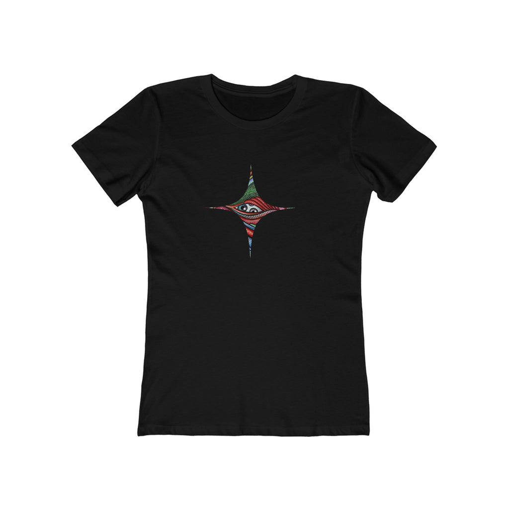 Women's Boyfriend Tee — Colorful Starburst Mandala Graphic #g8643