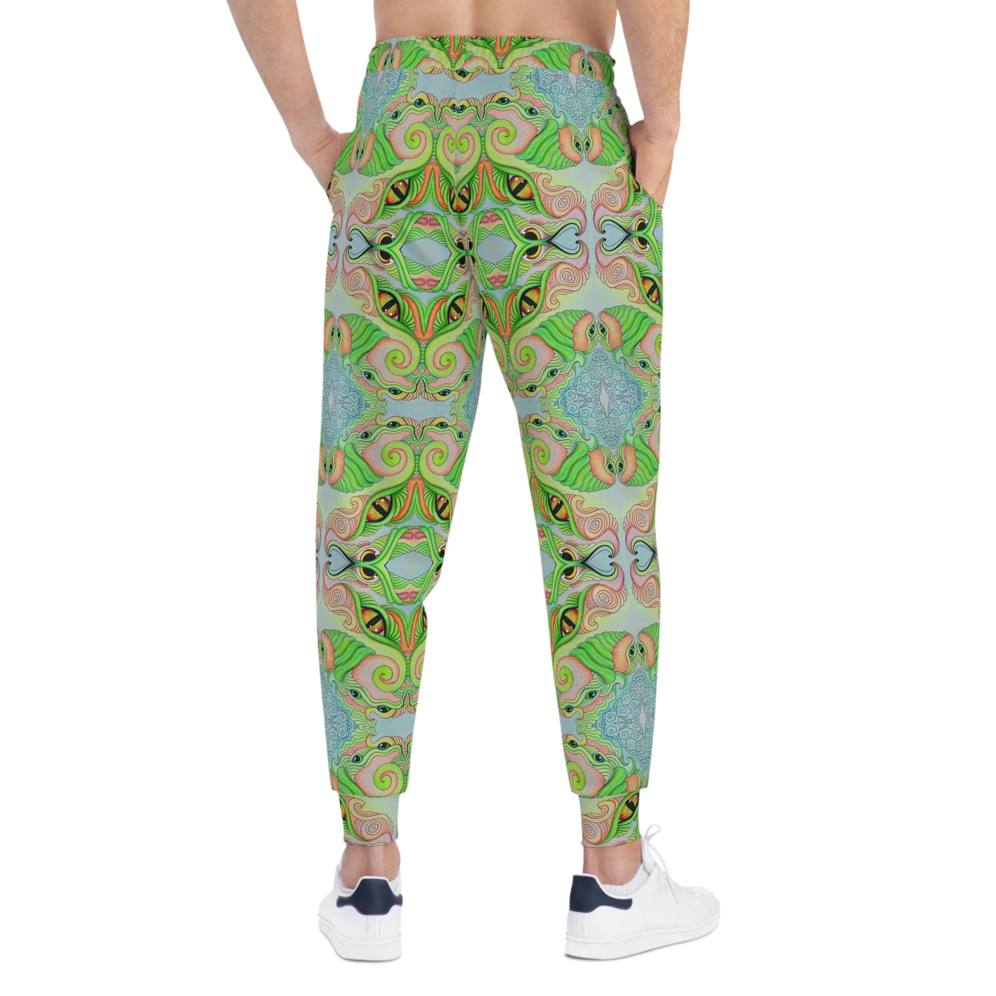 Green Kaleidoscope Athletic Joggers — Psychedelic All-Over Print Lounge Pants #df11663