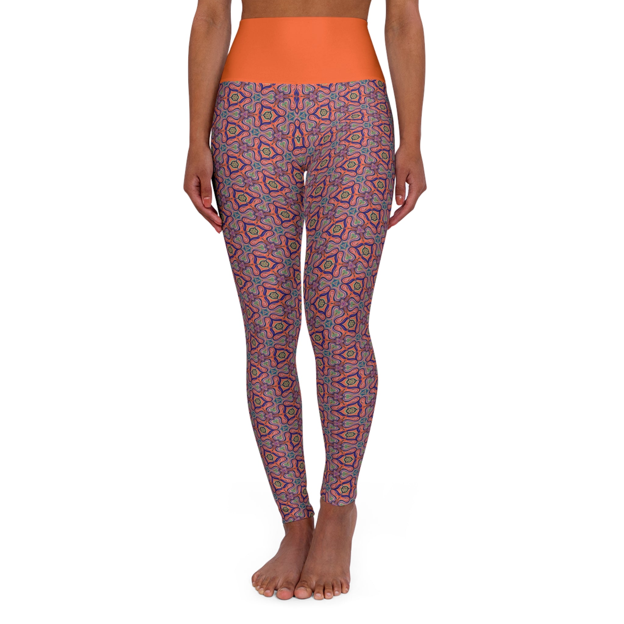 High-Waist Geometric Mandala Yoga Leggings – Vibrant Boho Activewear