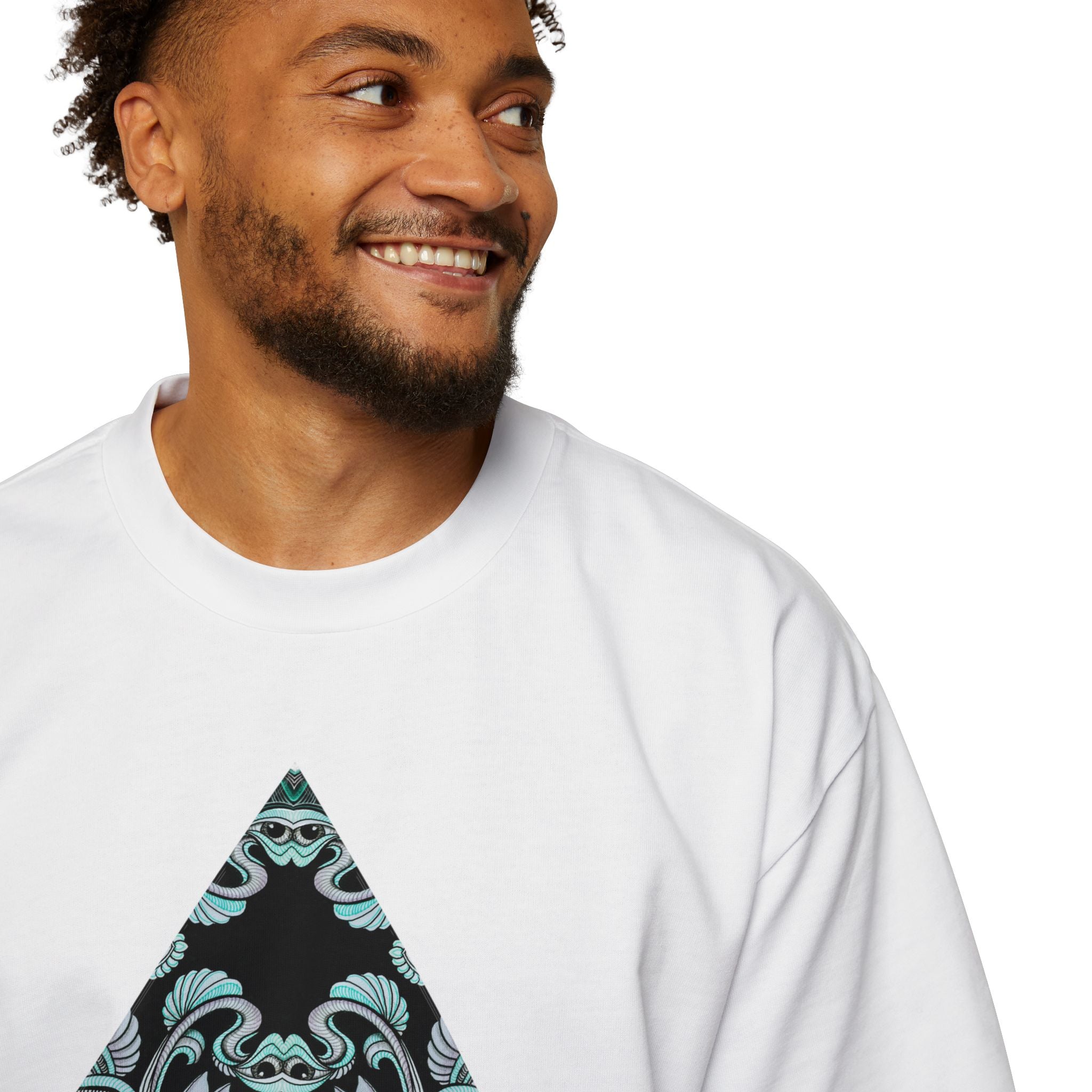 Men's Oversized Tee — Geometric Wave Pattern Diamond & Back Panel Graphic #gwp21