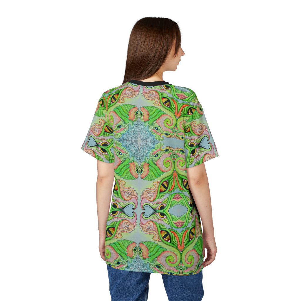 Psychedelic Green Kaleidoscope Tee — All-Over Print Cut & Sew Shirt #gf8754