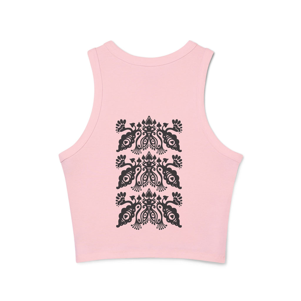 Ribbed Racer Tank — Black Ornate Damask Print #tb2