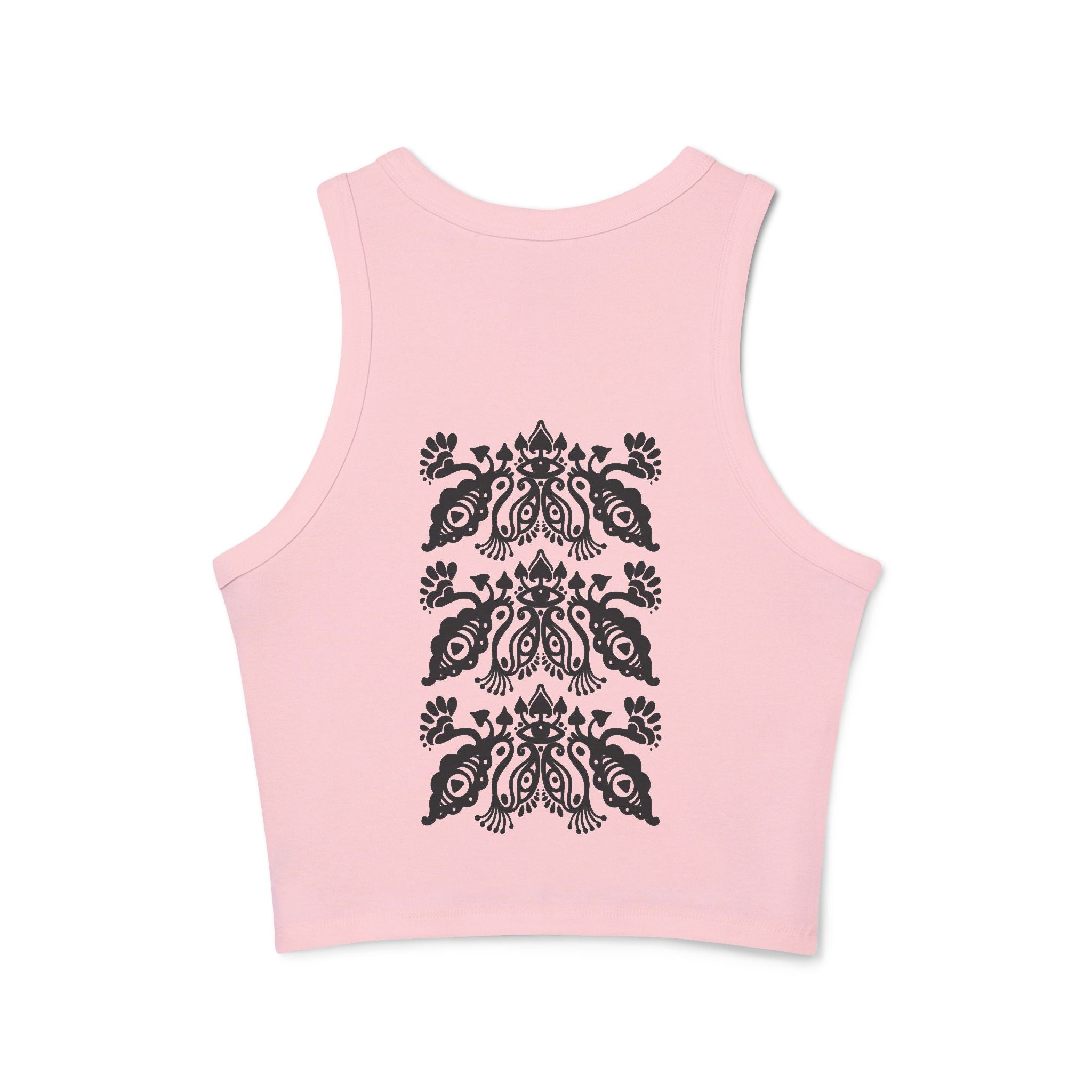 Ribbed Racer Tank — Black Ornate Damask Print #tb2
