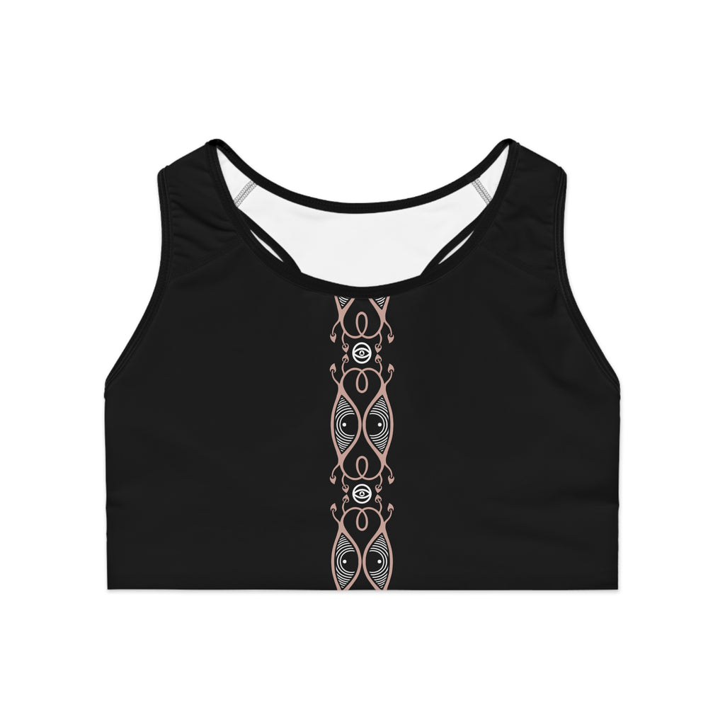 Black Racerback Sports Bra with Rose Gold Celtic Center Stripe — Athletic Yoga Crop Top #h975387