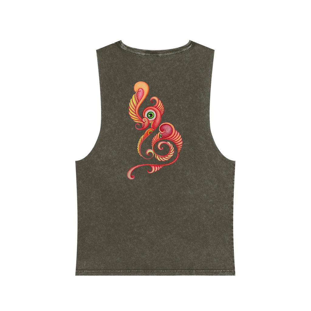 Stonewash Tank Top with Vibrant Abstract Feather Design #rgy3566