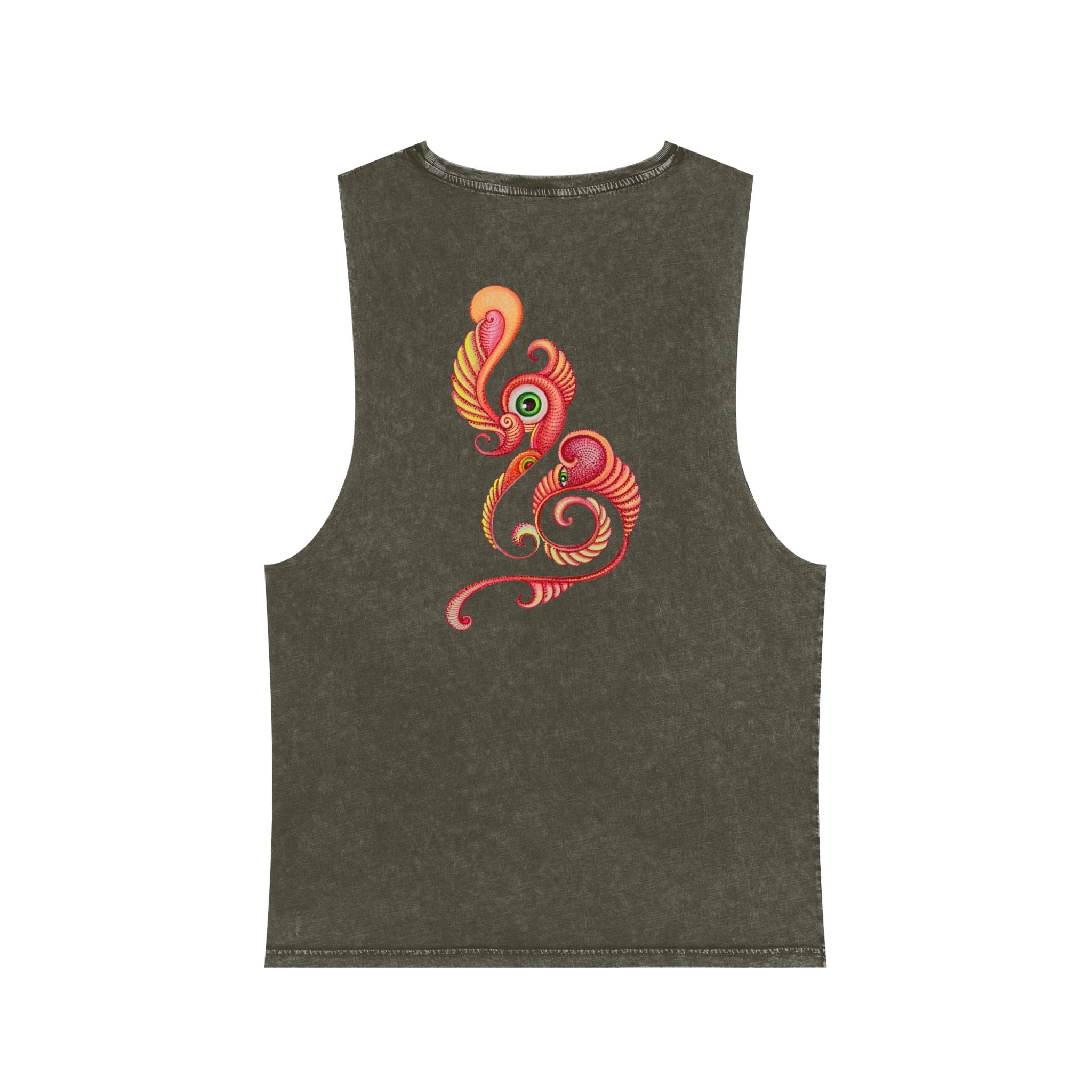 Stonewash Tank Top with Vibrant Abstract Feather Design #rgy3566