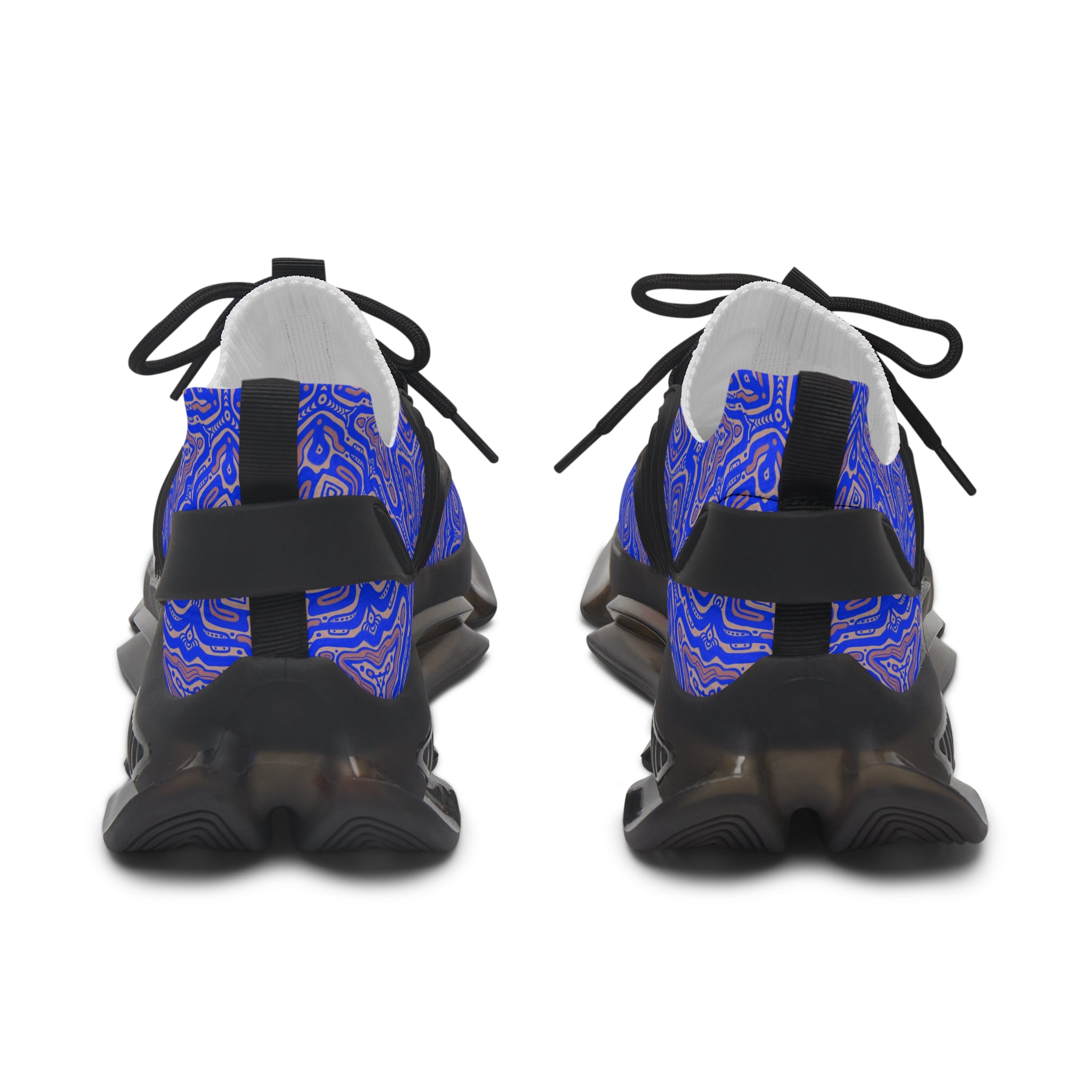 Mesh Sneakers — Blue Abstract Geo Pattern Women's Athletic Shoes #h975789