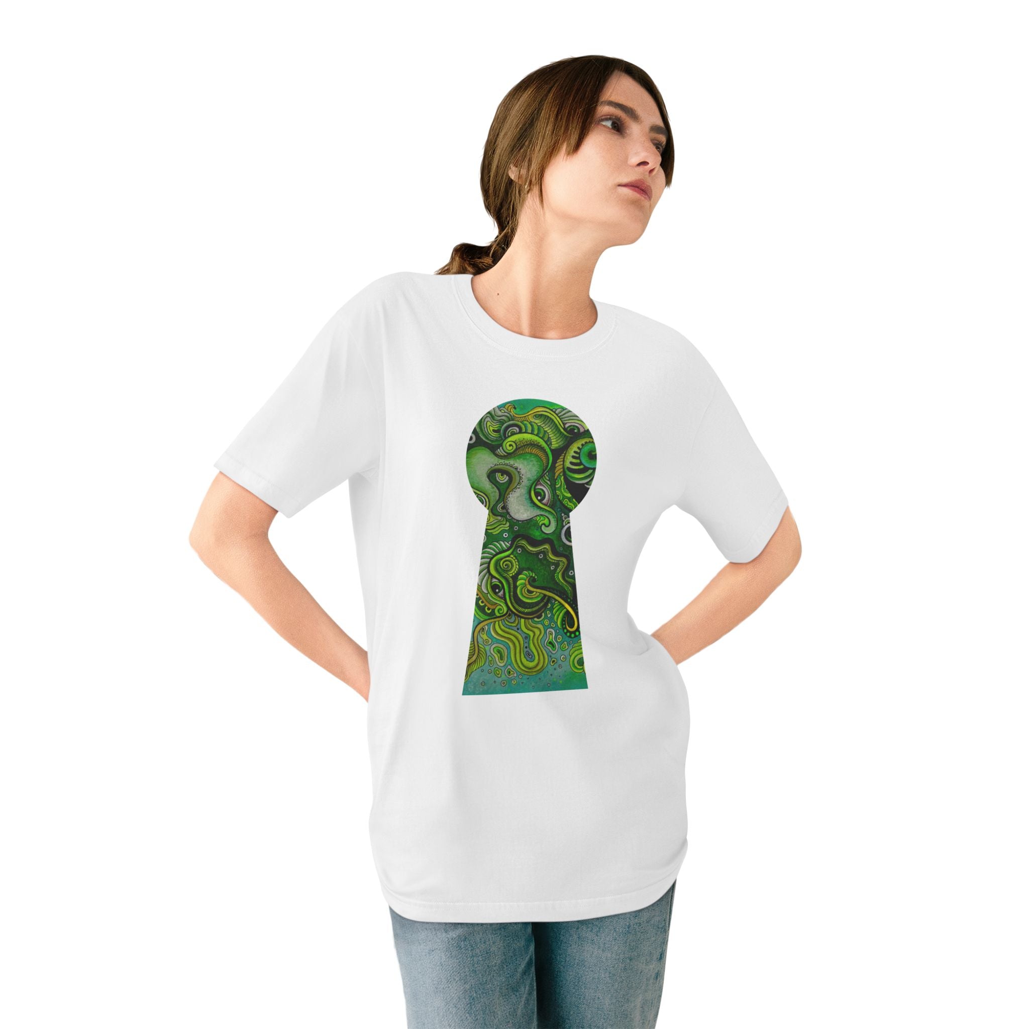 Keyhole Psychedelic T-Shirt — Green Abstract Art Tee #tsg219