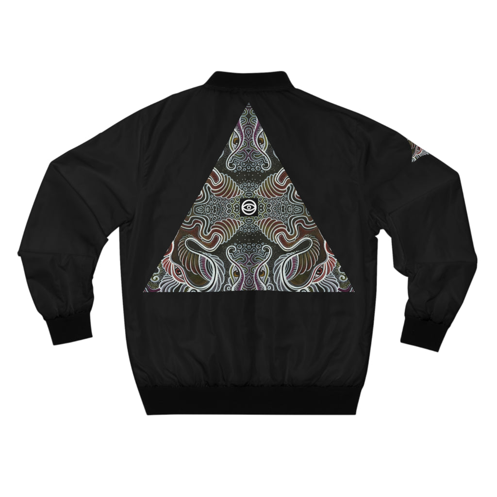 Black Bomber Jacket with Geometric Tribal Triangle Design #gt2233