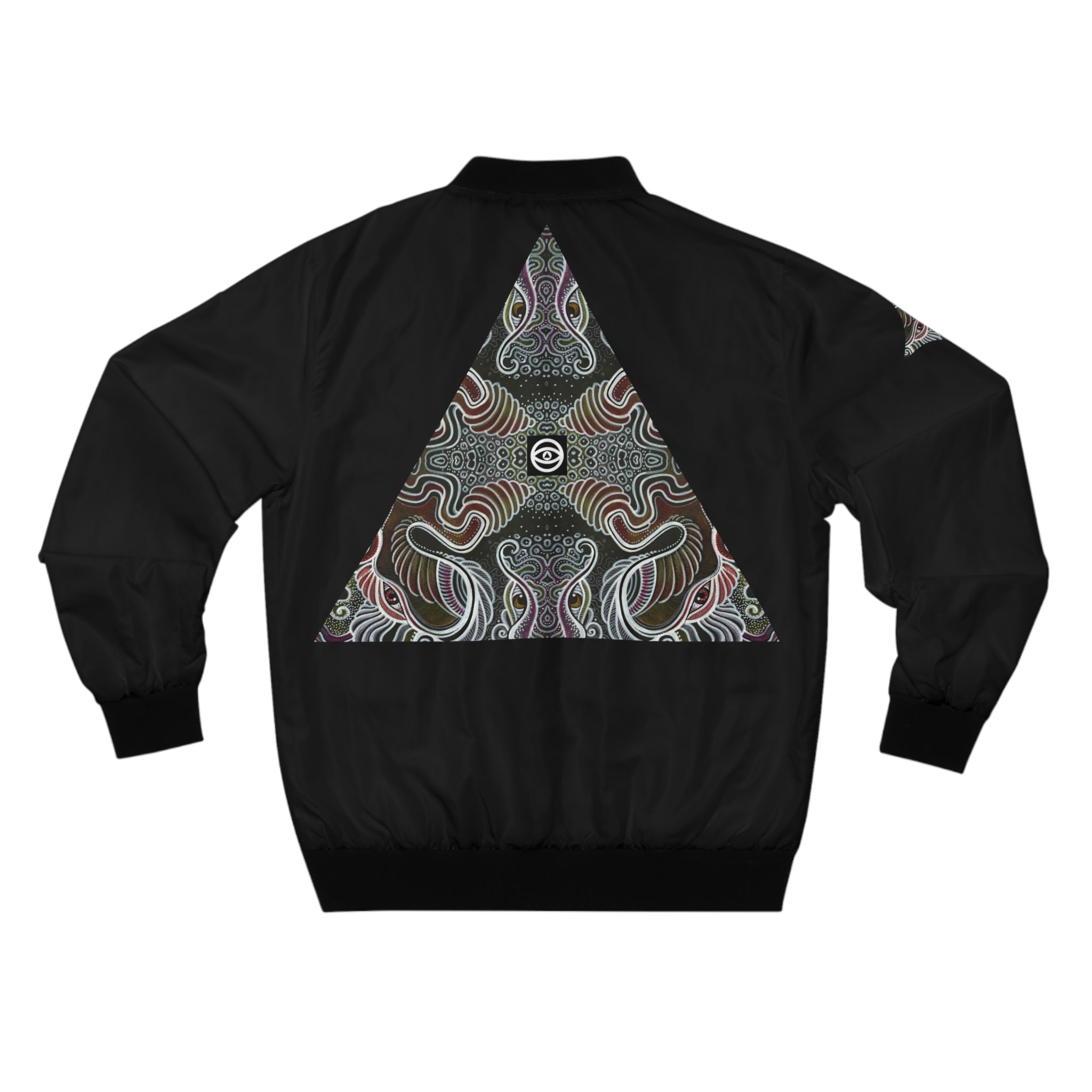 Black Bomber Jacket with Geometric Tribal Triangle Design #gt2233