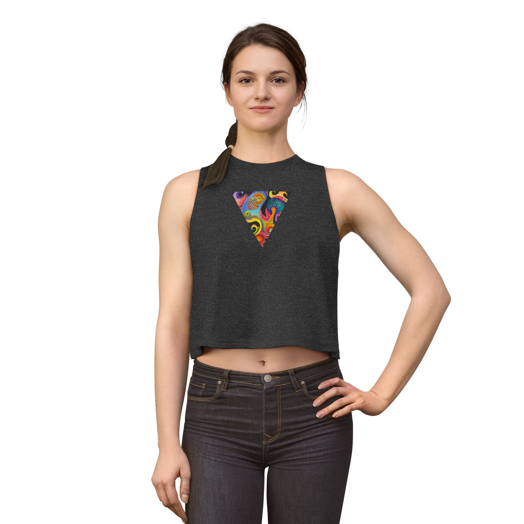Psychedelic Triangle Crop Top — Colorful Abstract Boho Women's Tank #t976457