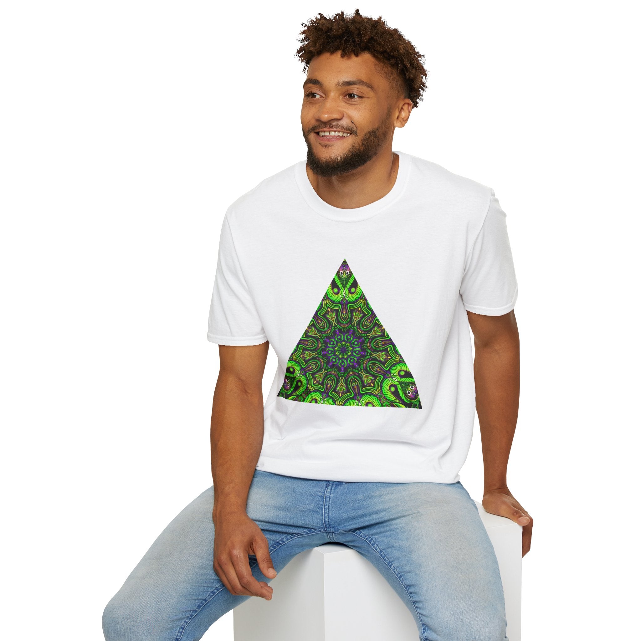Green Mandala Triangle T-Shirt – Psychedelic Geometric Art Tee # kh9732