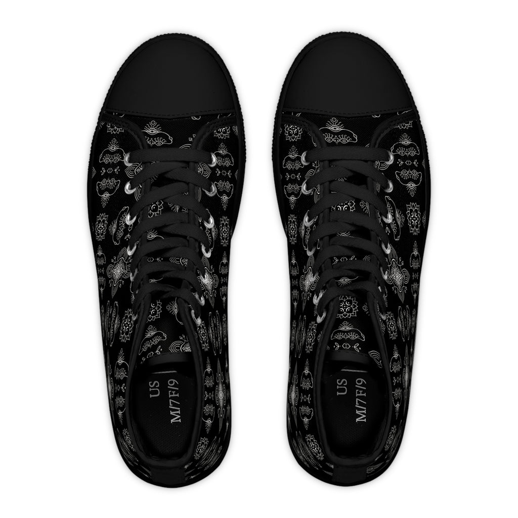 High Top Sneakers - Black Paisley Pattern Women's Canvas Shoes #d3566