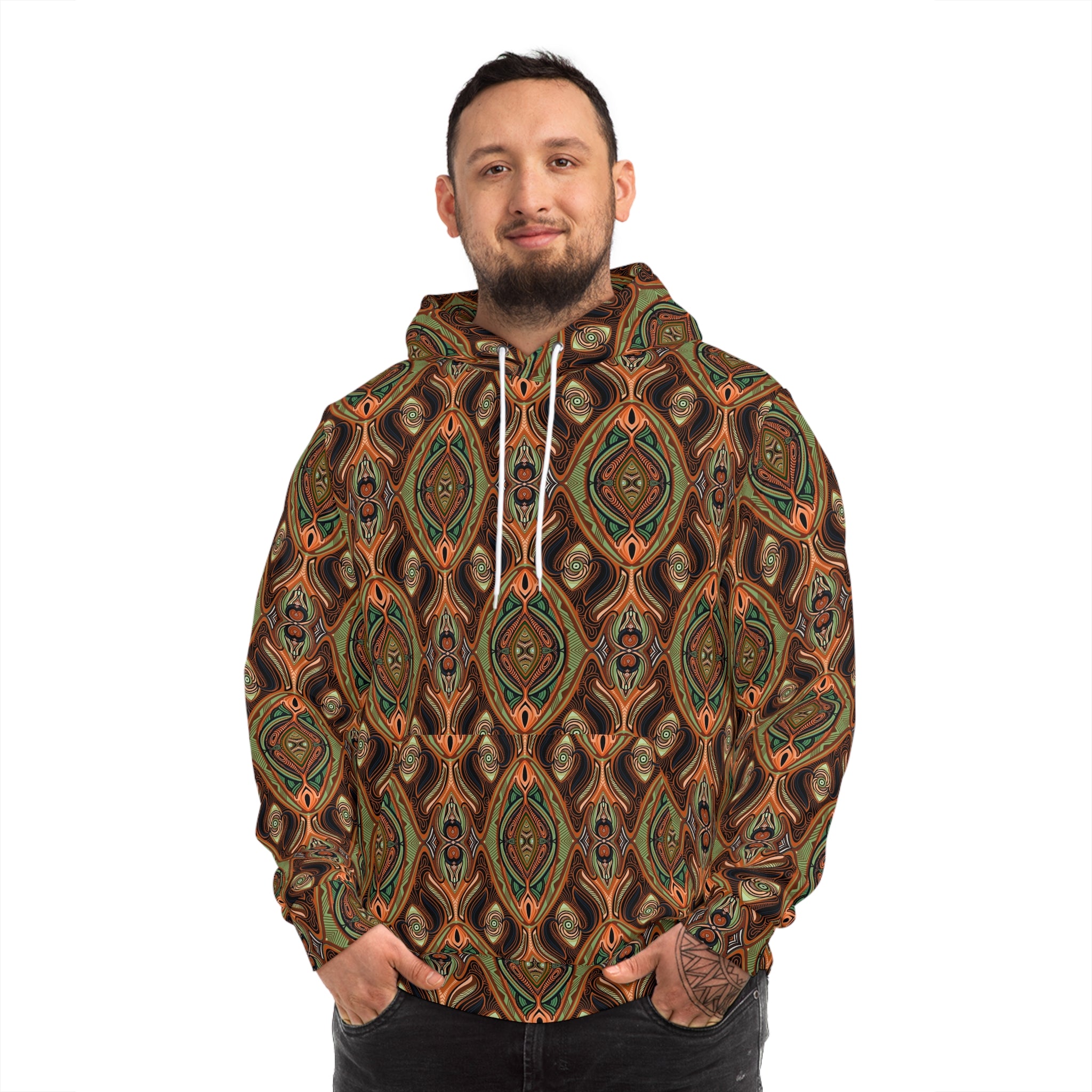 Boho Earth-Tone All-Over Print Hoodie – Retro Geometric Pattern #h006688
