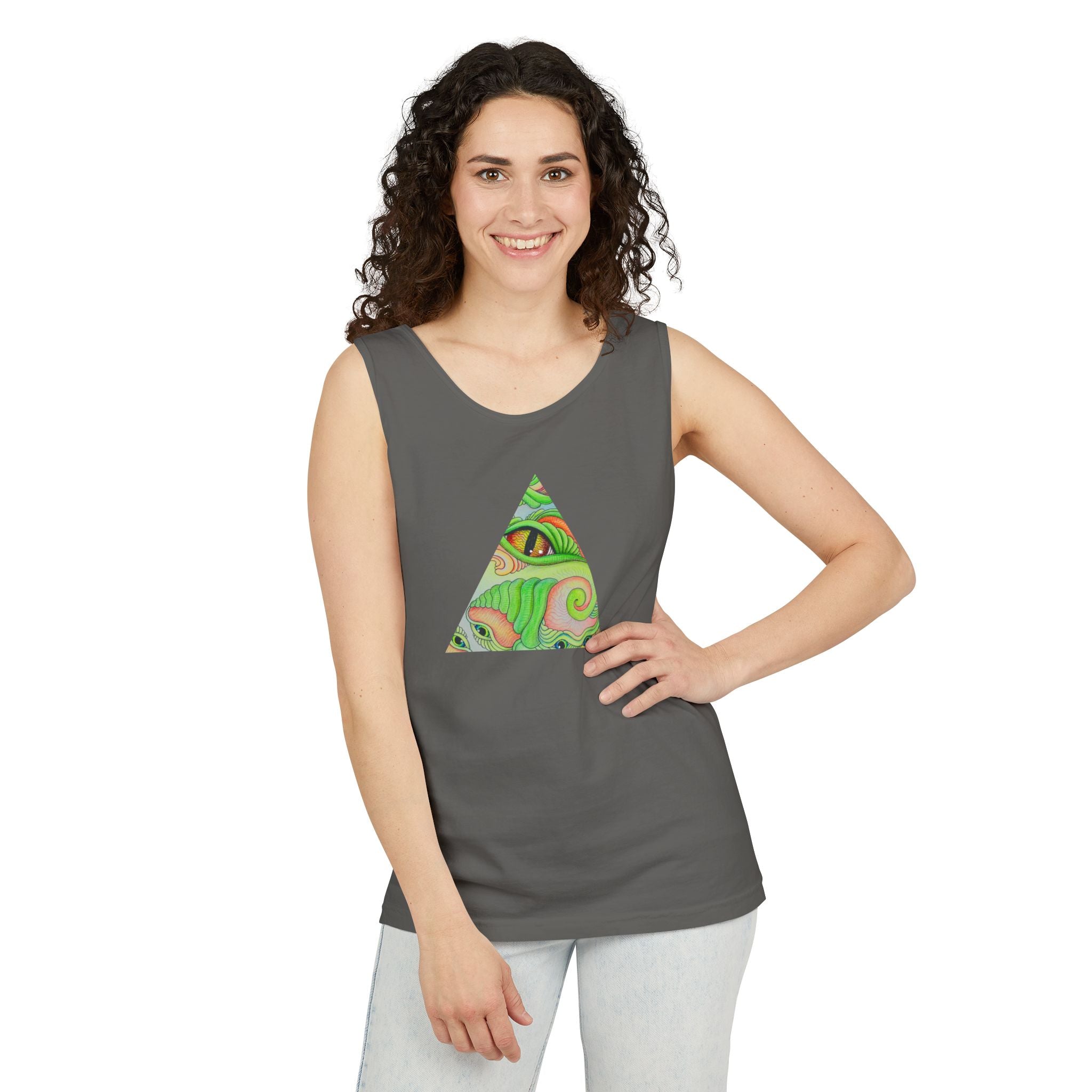 Psychedelic Triangle Tank Top — Green Swirl Eye Graphic #hg772225566