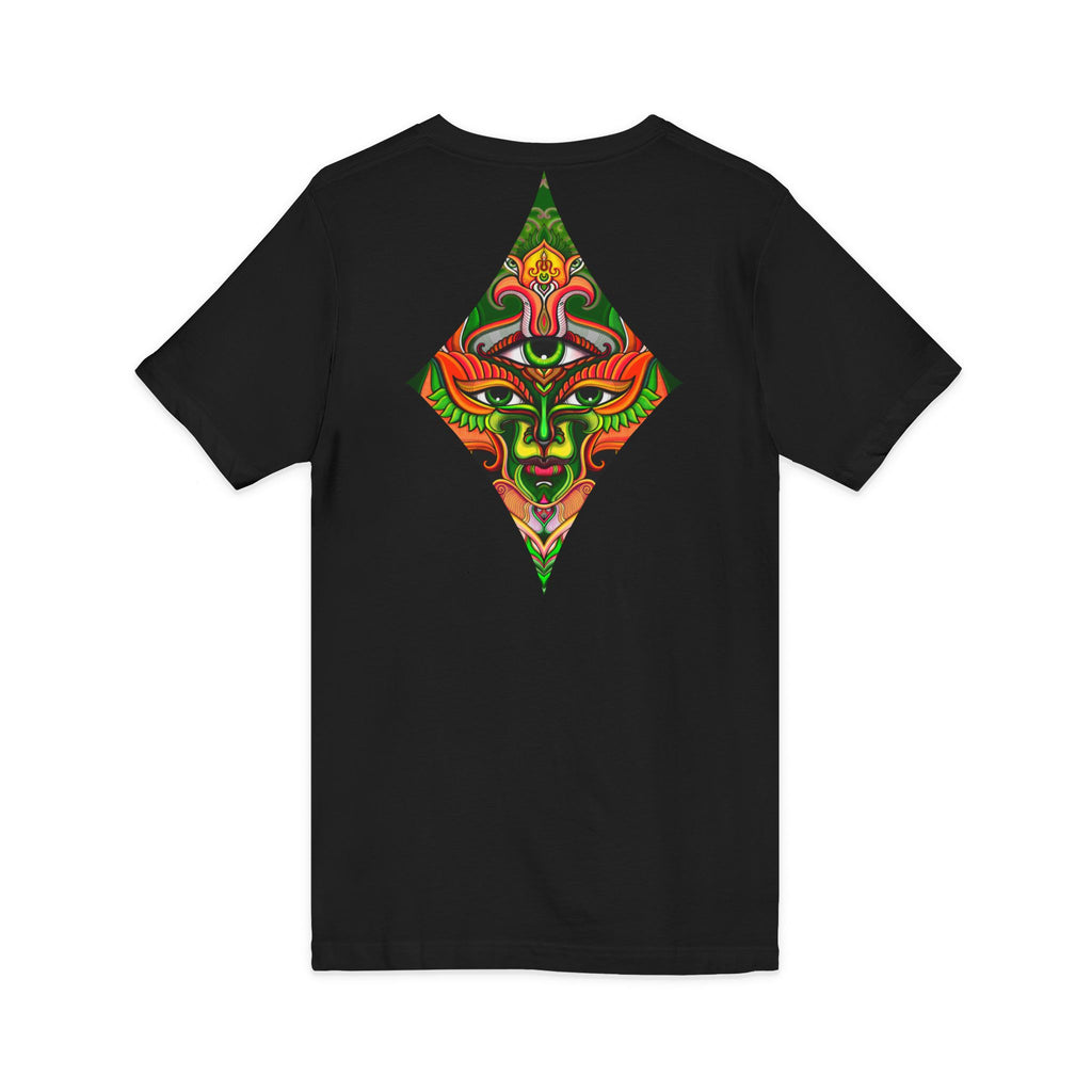 Tribal Mask Diamond Tee — Vibrant Ethnic Face Graphic V‑Neck T‑Shirt #hg 08656