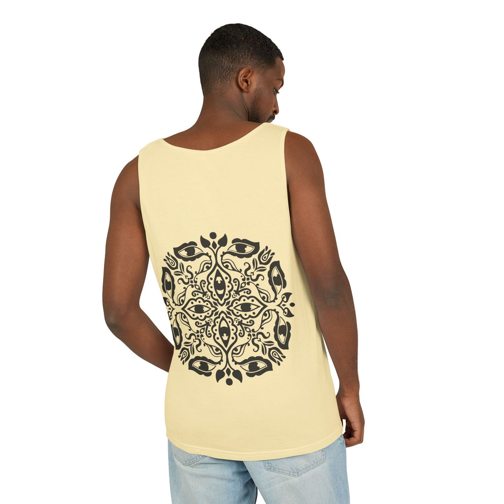 Boho Mandala Tank Top — Black Floral Circular Graphic Tank #fr3