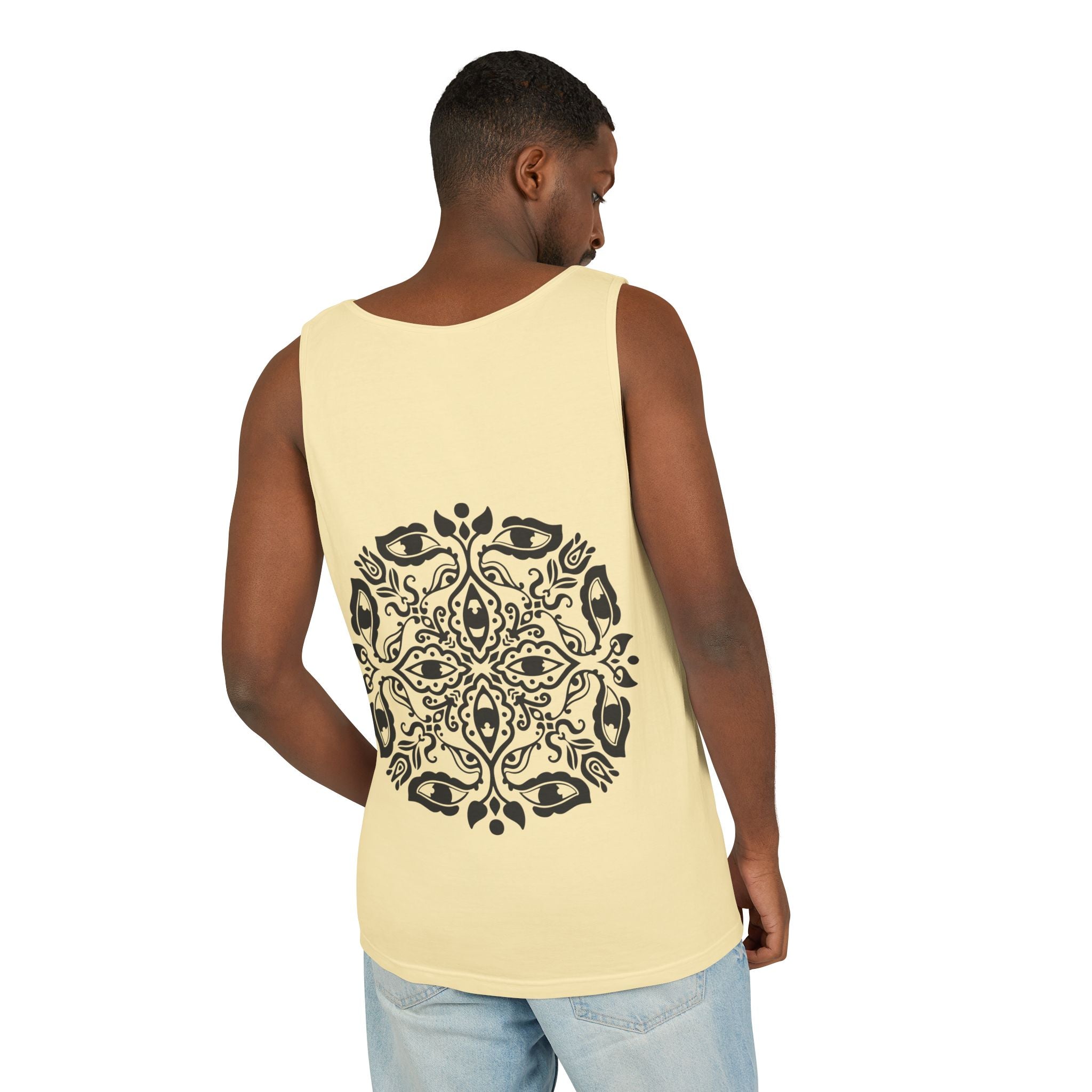 Boho Mandala Tank Top — Black Floral Circular Graphic Tank #fr3