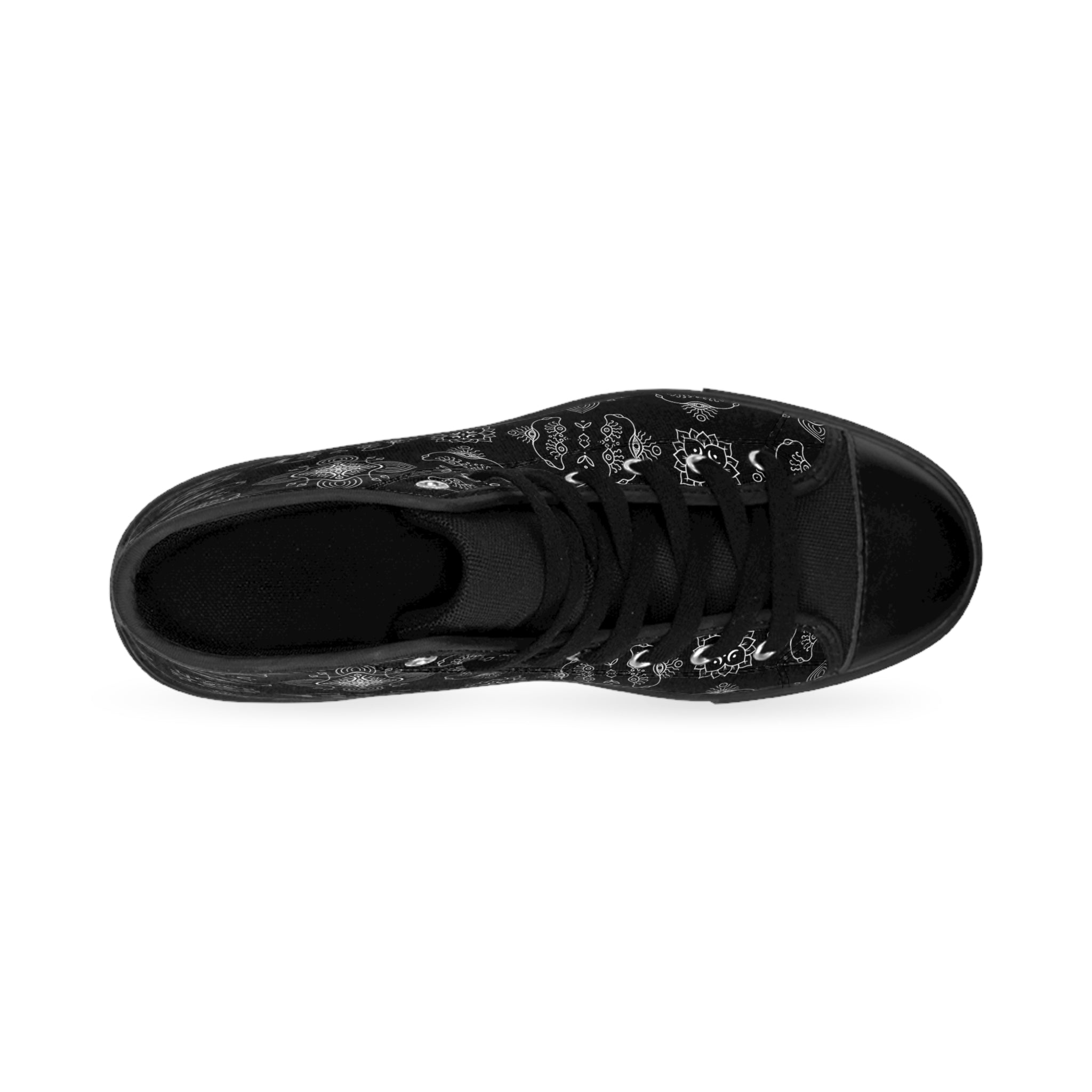 Women's High-Top Sneakers — Black Vintage Paisley Pattern #d2356