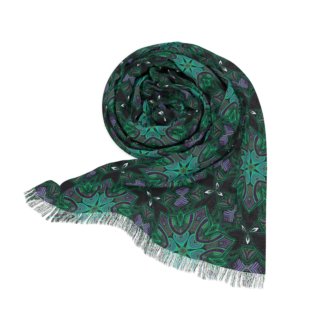 Teal Mandala Light Scarf – Lightweight Winter Wrap with Fringed Edges #fg64245