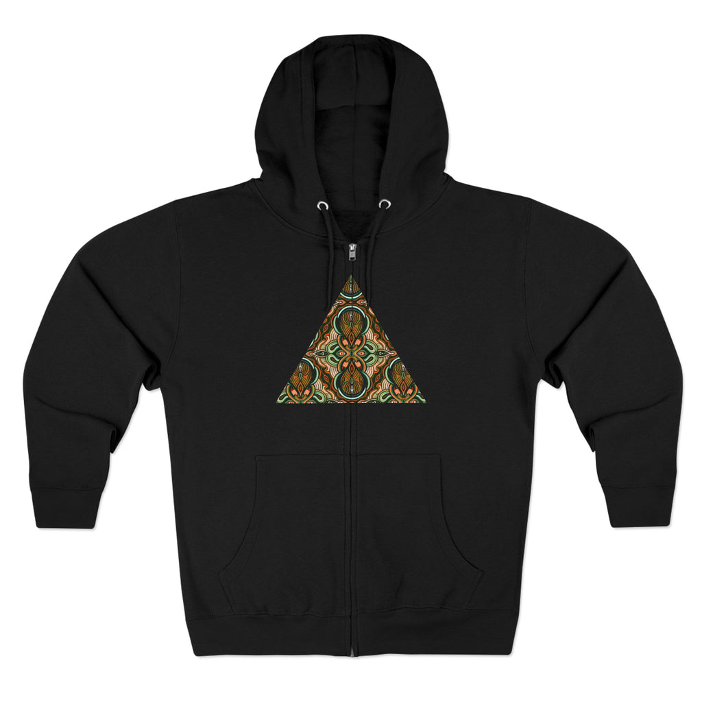 Geometric Tribal Pattern Zip Hoodie — Earthy Mandala Triangle & Circle Design #zh137