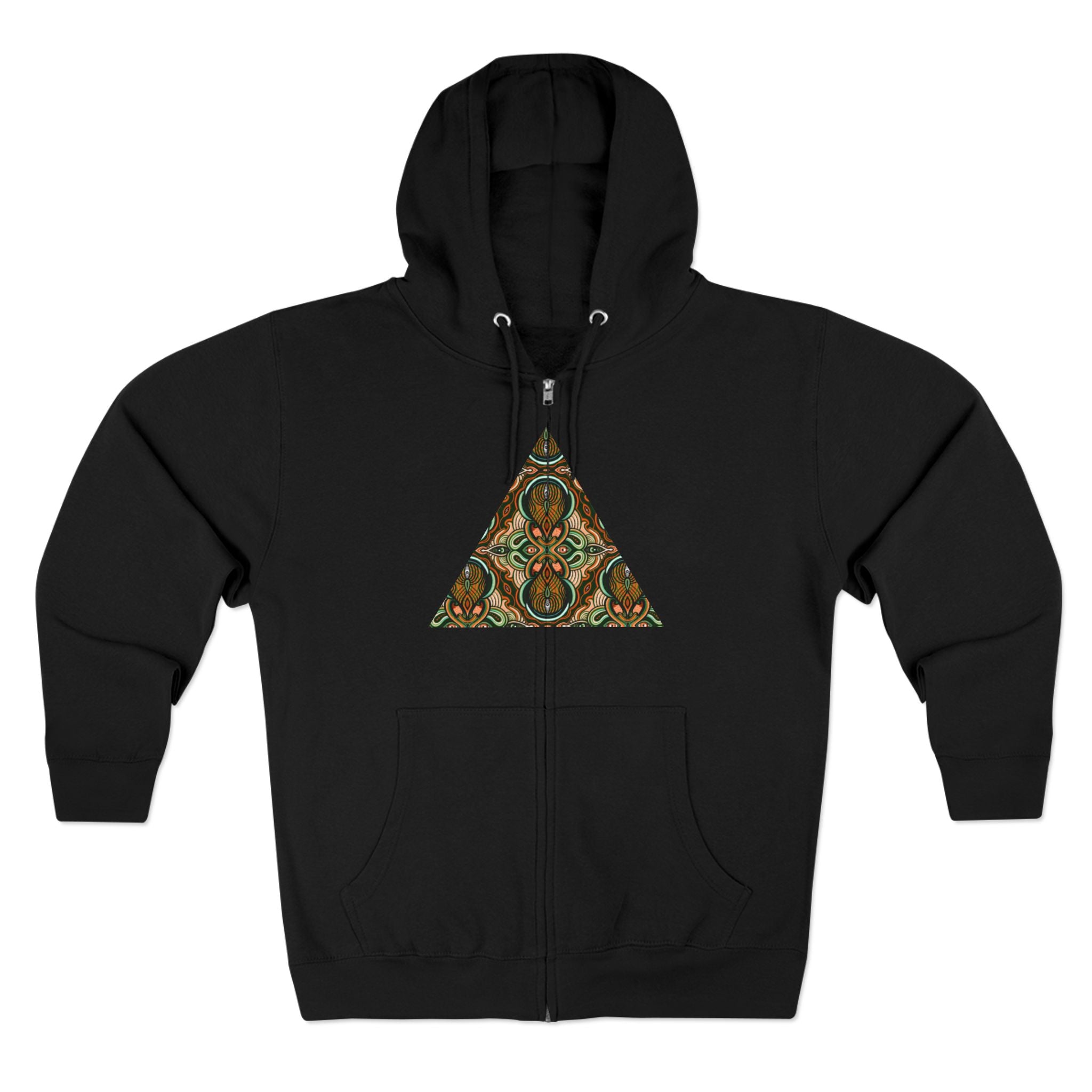 Geometric Tribal Pattern Zip Hoodie — Earthy Mandala Triangle & Circle Design #zh137