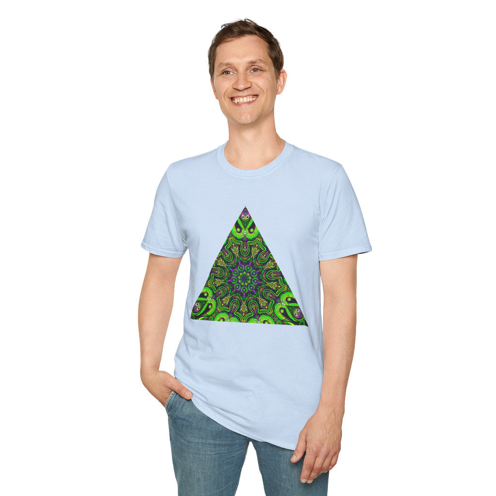 Green Mandala Triangle T-Shirt – Psychedelic Geometric Art Tee # kh9732