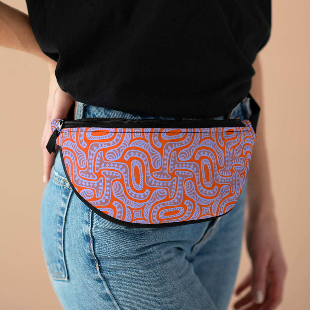 Retro Orange & Lavender Pattern Fanny Pack — Geometric Festival Hip Bag #k9975679