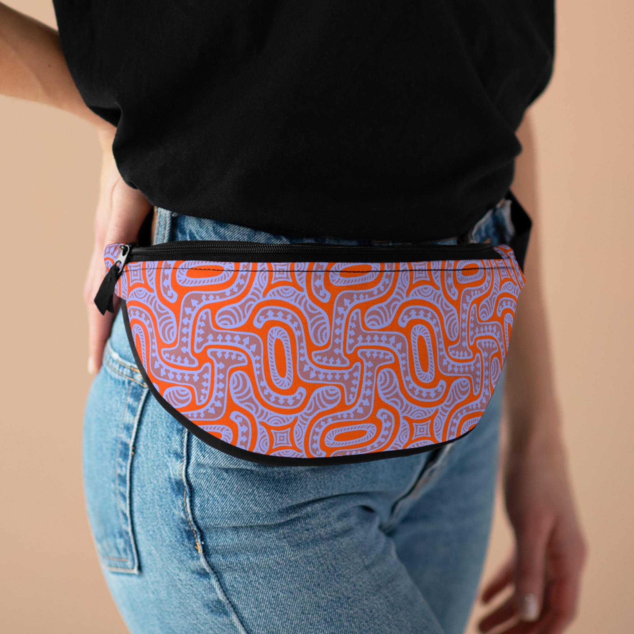 Retro Orange & Lavender Pattern Fanny Pack — Geometric Festival Hip Bag #k9975679