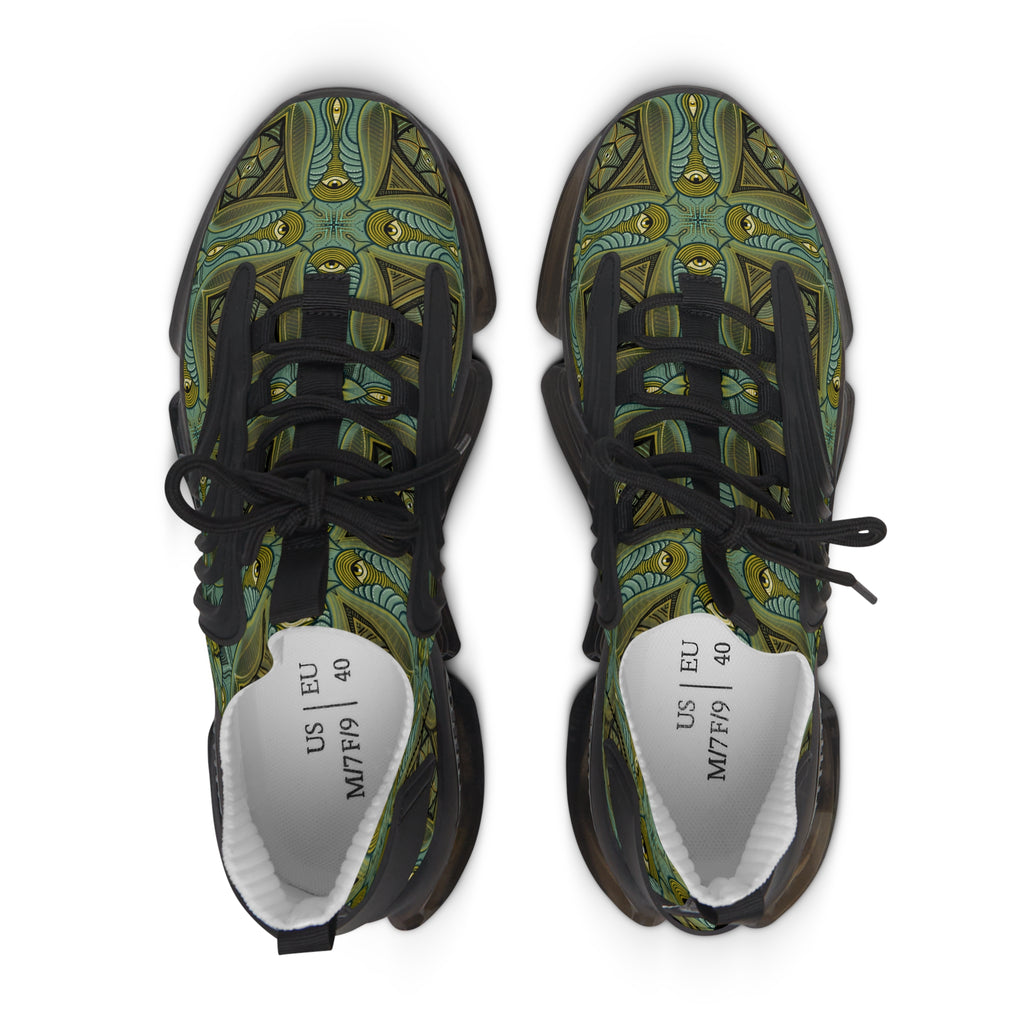 Mesh Sneakers - Green Geometric Tribal Pattern Women's Athletic Shoes #s762457