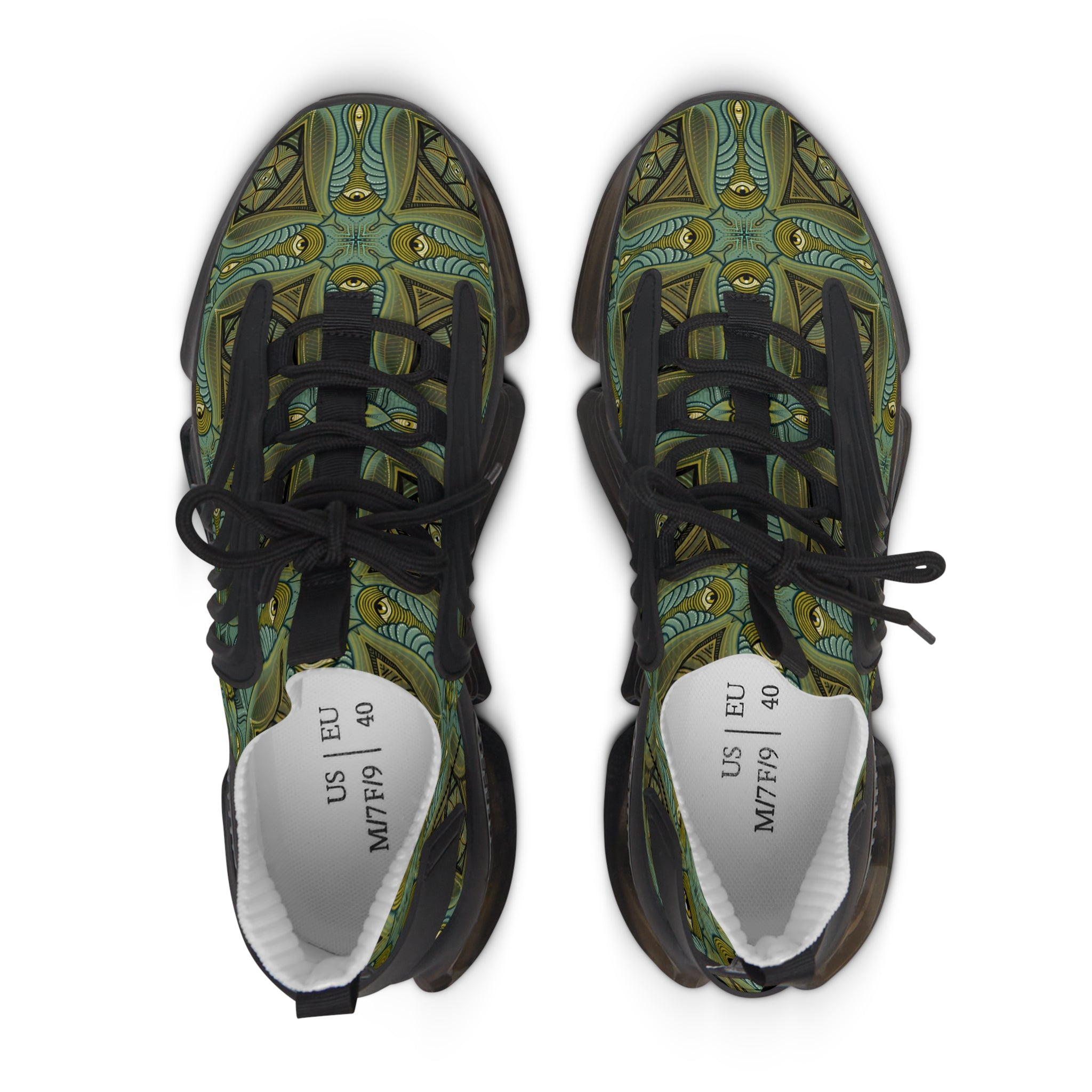 Mesh Sneakers - Green Geometric Tribal Pattern Women's Athletic Shoes #s762457