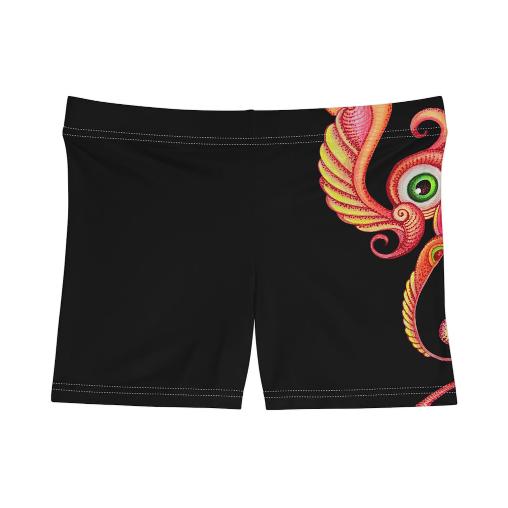 Black Women’s Swim Shorts with Vibrant Paisley Mandala Accent#hdr7590