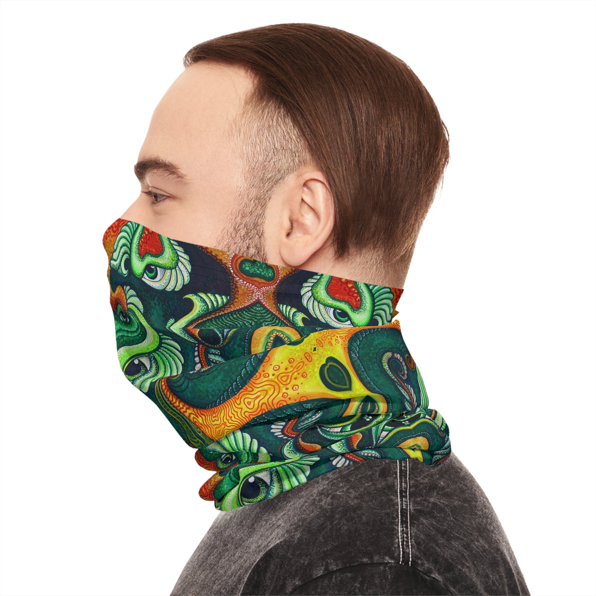 Psychedelic Green Masked Pattern Lightweight Neck Gaiter #ph97424