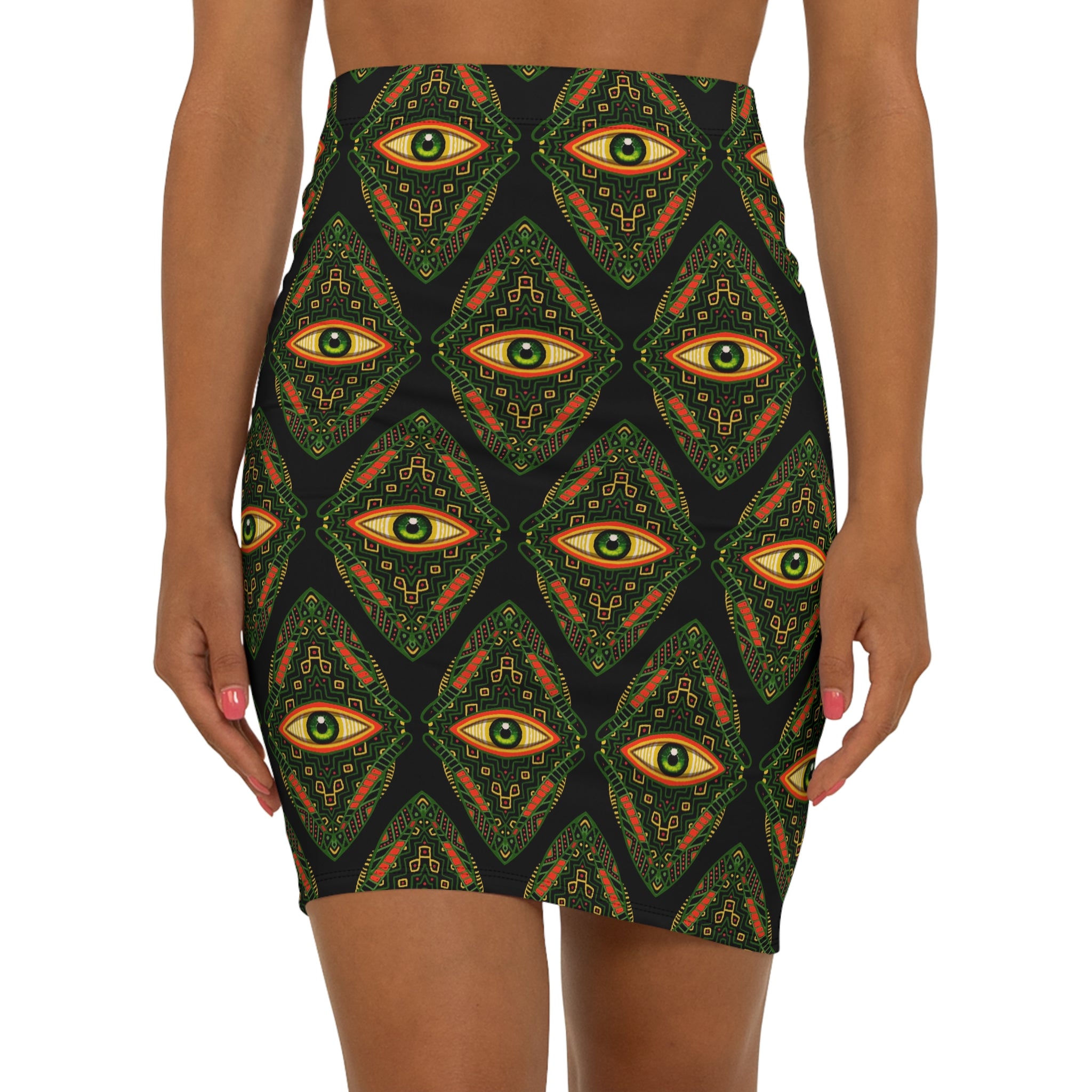 All-Seeing Eye Pattern Pencil Skirt — Gothic Boho Midi Skirt #g77434