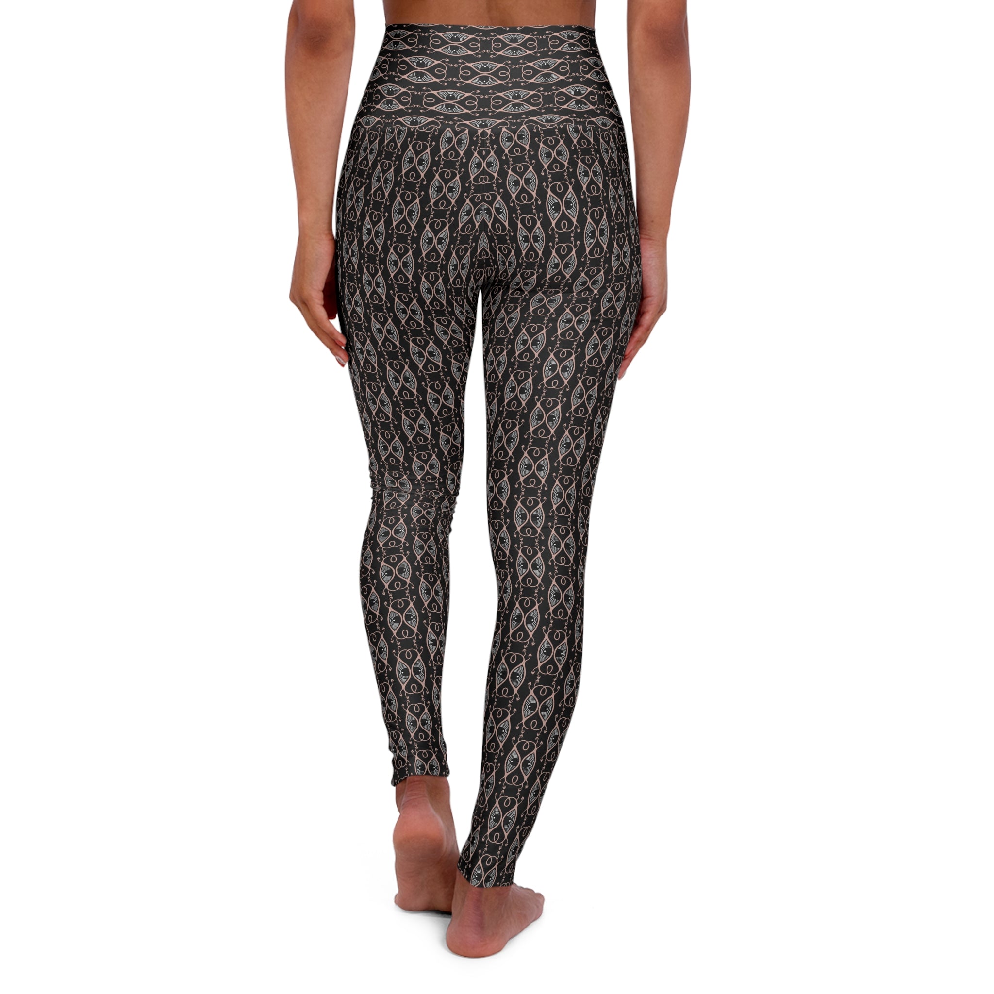 High-Waisted Tribal Print Yoga Leggings — Black Grey All-Over Pattern #s23456543