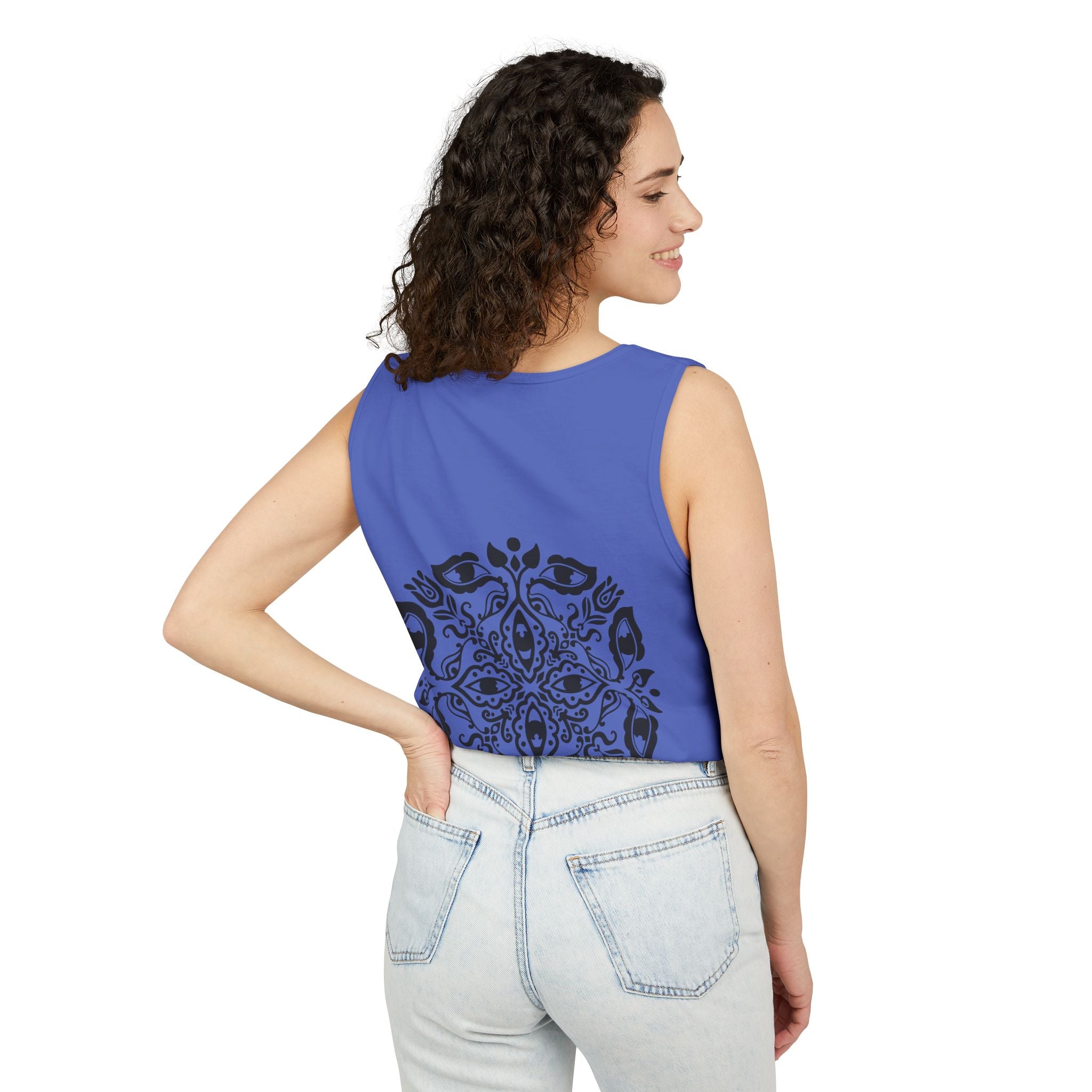 Boho Mandala Tank Top — Black Floral Circular Graphic Tank #fr3