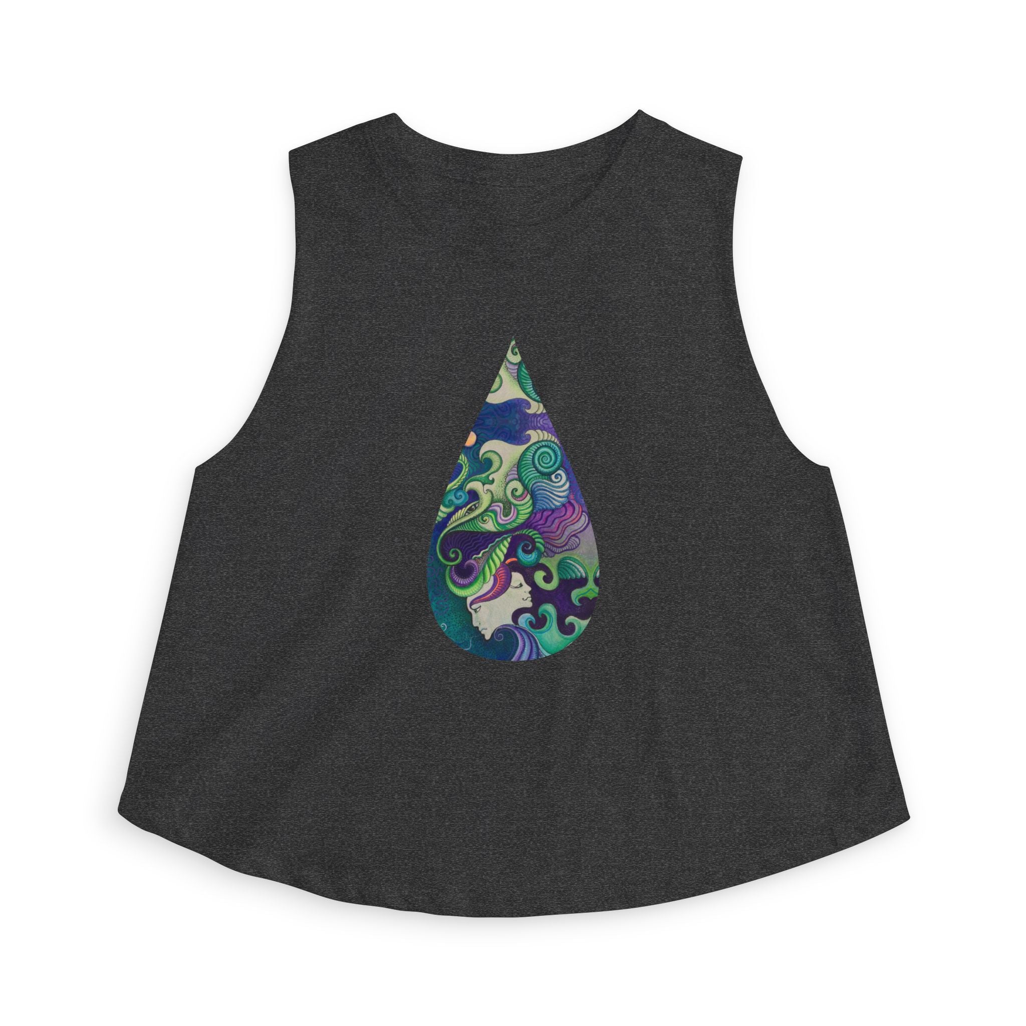 Boho Waterdrop Crop Top — Psychedelic Floral Teardrop Graphic #j000829