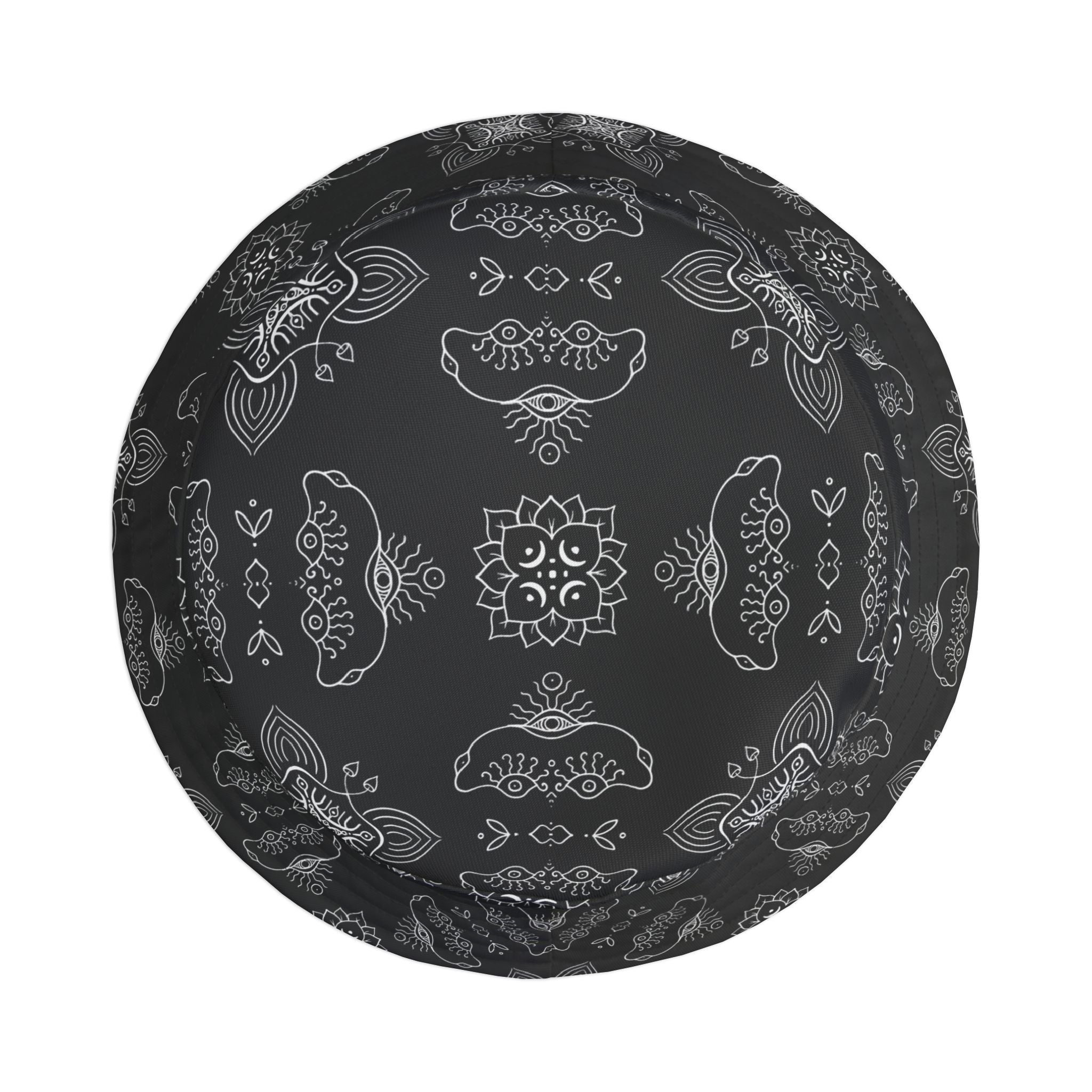 Black Paisley Pattern Bucket Hat - All-Over Print Casual Streetwear #j987557