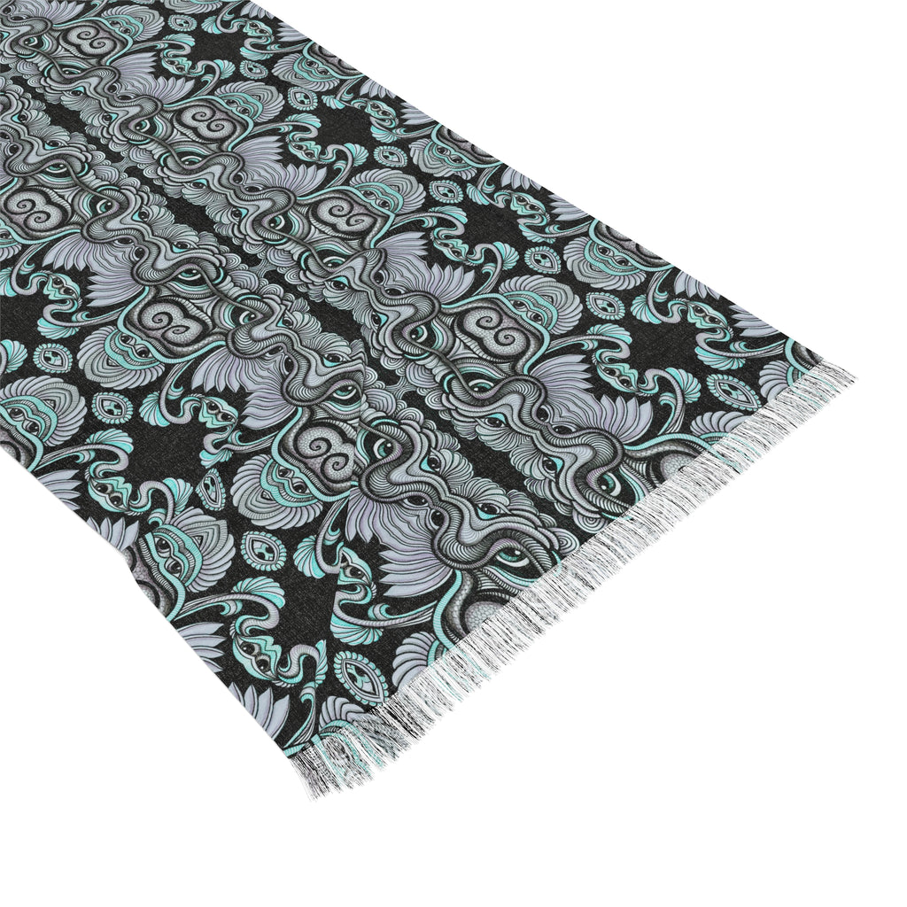 Light Scarf — Teal & Black Gothic Owl Pattern Scarf #kf998877