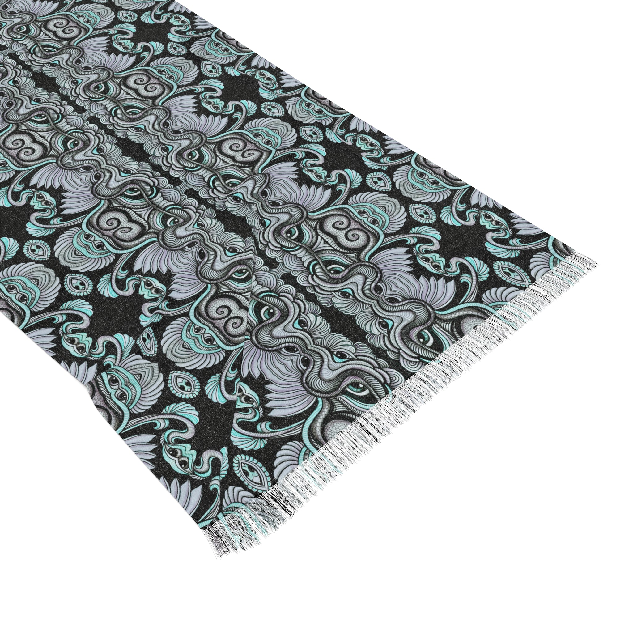 Light Scarf — Teal & Black Gothic Owl Pattern Scarf #kf998877