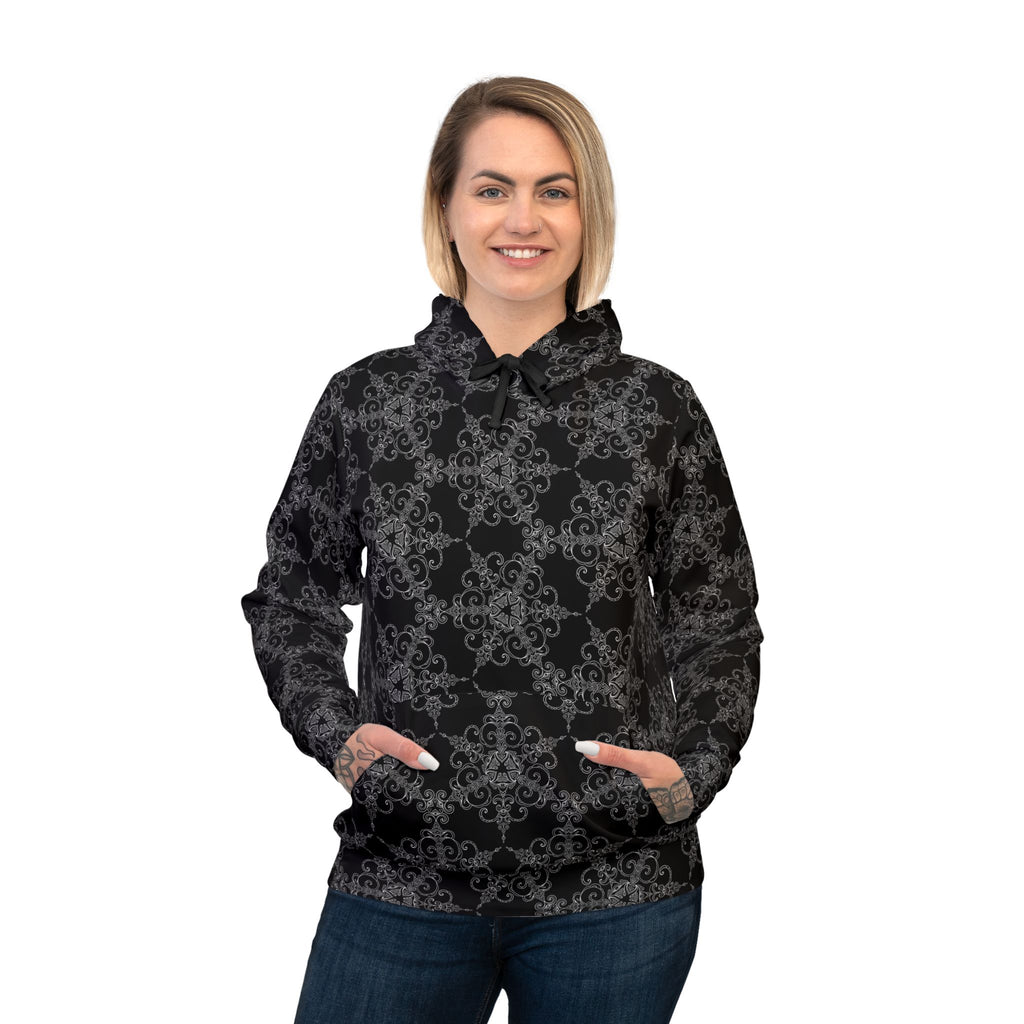All-Over Print Athletic Hoodie — Dark Floral Gothic Pattern